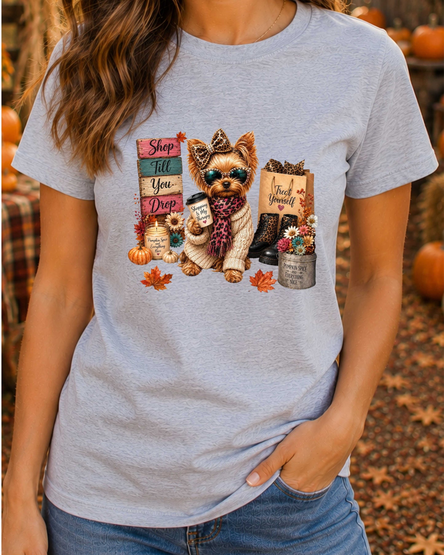 Autumn Yorkie Cute Fall Yorkshire Terrier T-Shirt