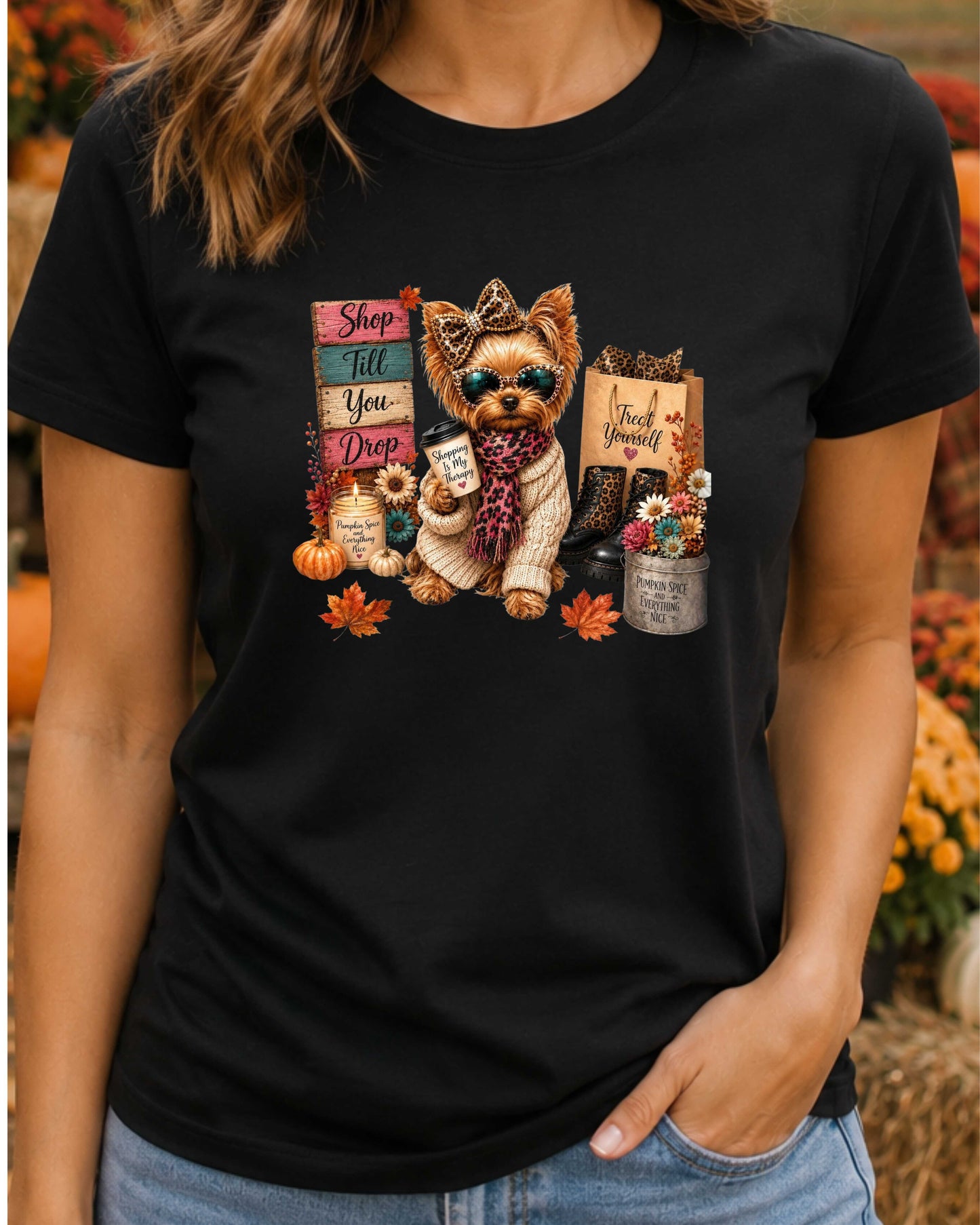 Autumn Yorkie Cute Fall Yorkshire Terrier T-Shirt