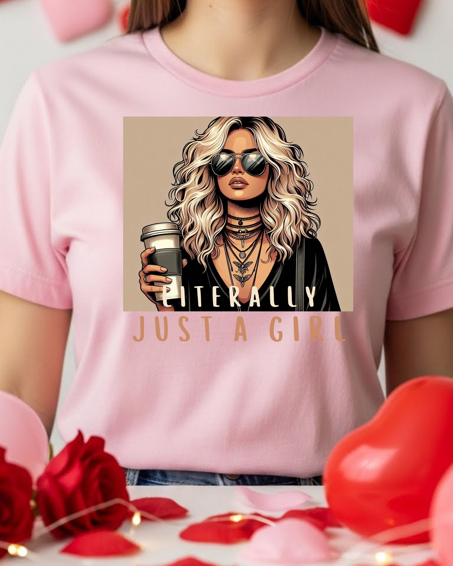 Literally Just a Girl Shirt – Fashion Illustration Tee for Women – Sassy Aesthetic Graphic T‑Shirt, Trendy Sunglasses Girl Design, Cute Feminine Top