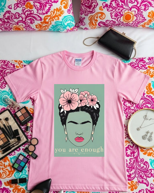 You Are Enough Shirt – Feminine Floral Face Graphic Tee for Women & Teens – Empowering Self‑Love T‑Shirt, Positive Affirmation Aesthetic Top