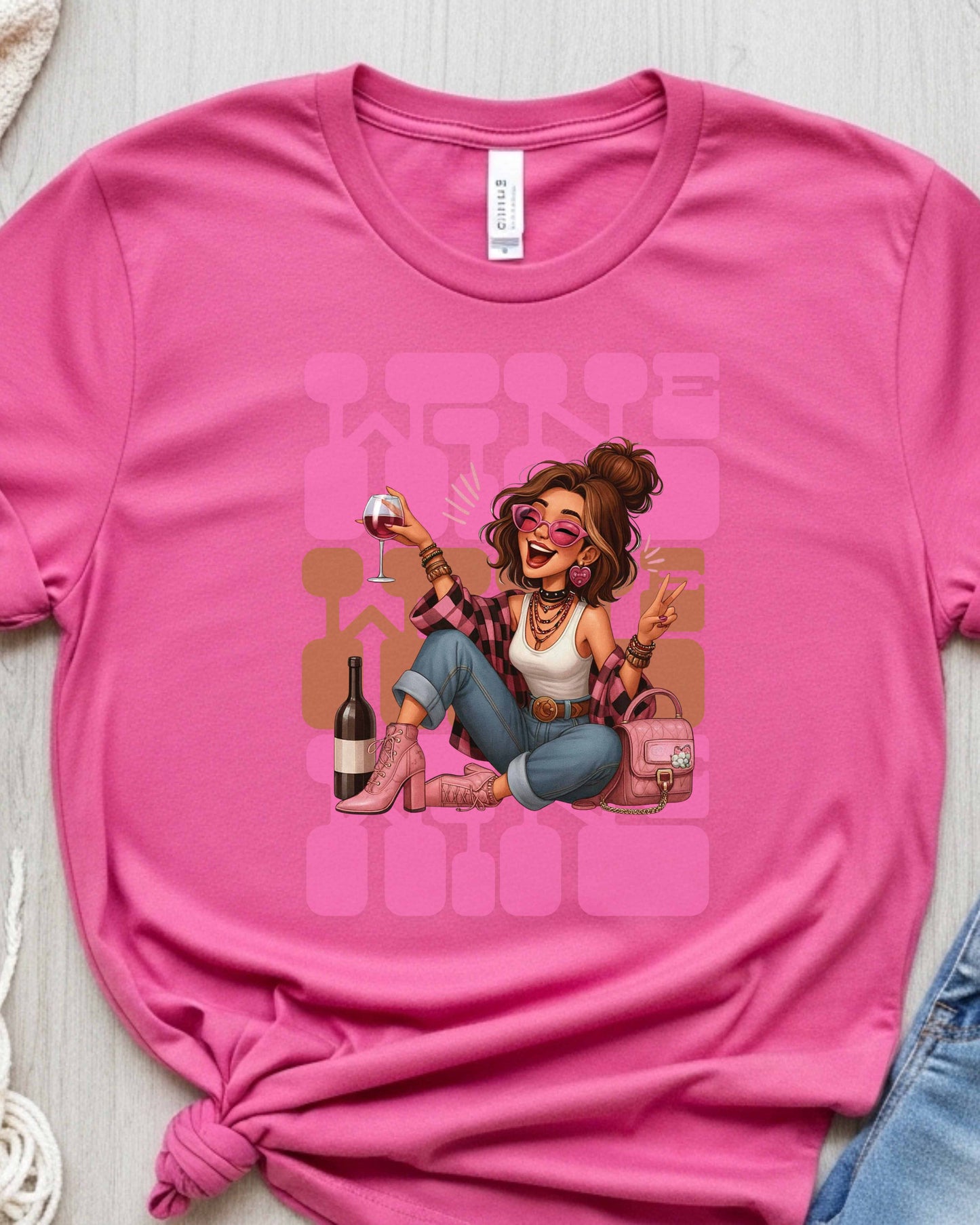Wine Time Glam Girl Illustration, Funny Pink Aesthetic Design for Stickers, Shirts & Gifts