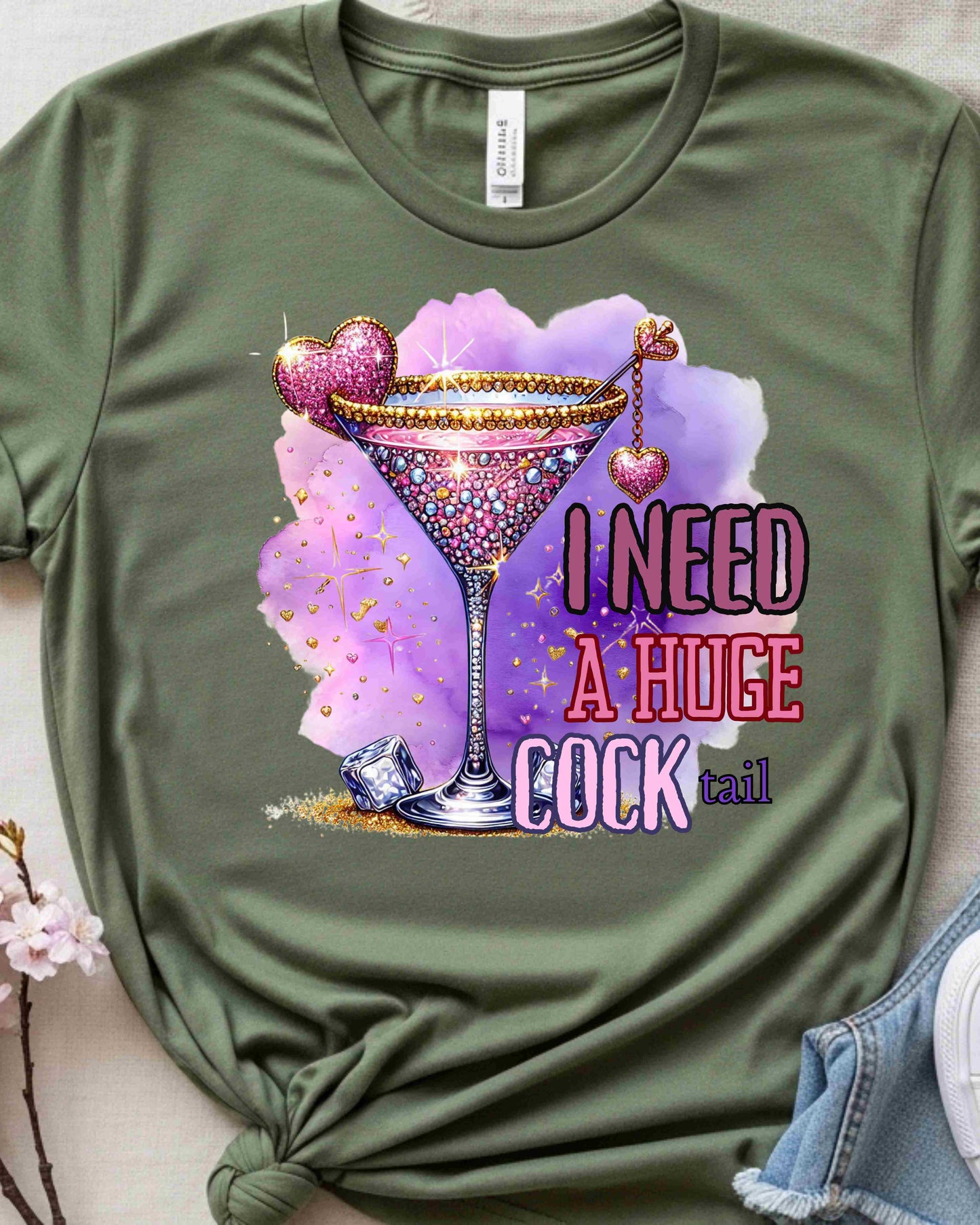I Need a Huge COCKtail Tee, Girls Night Out, Bachelorette Party, Funny Cocktail Graphic, Sassy Adult Humour