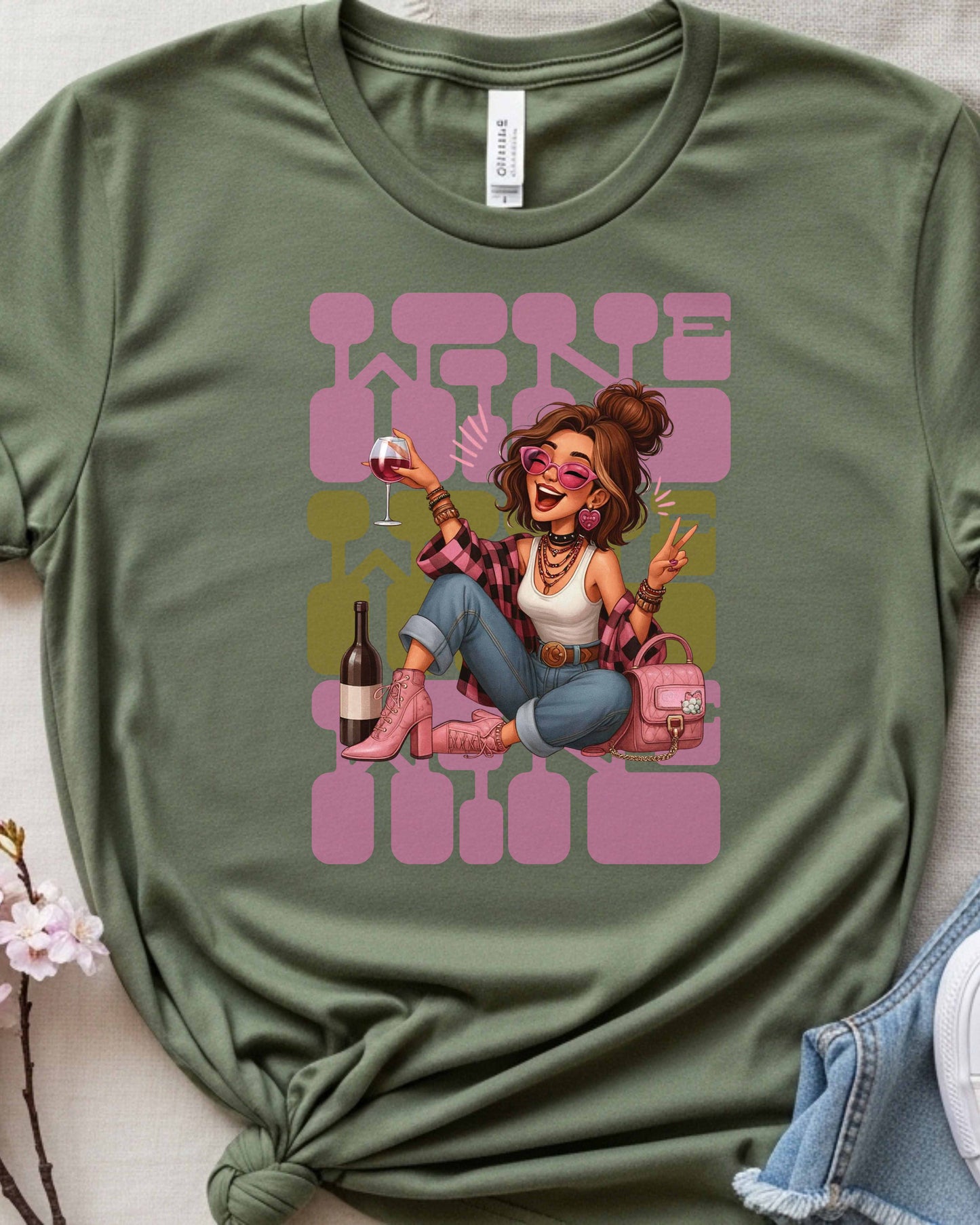 Wine Time Glam Girl Illustration, Funny Pink Aesthetic Design for Stickers, Shirts & Gifts