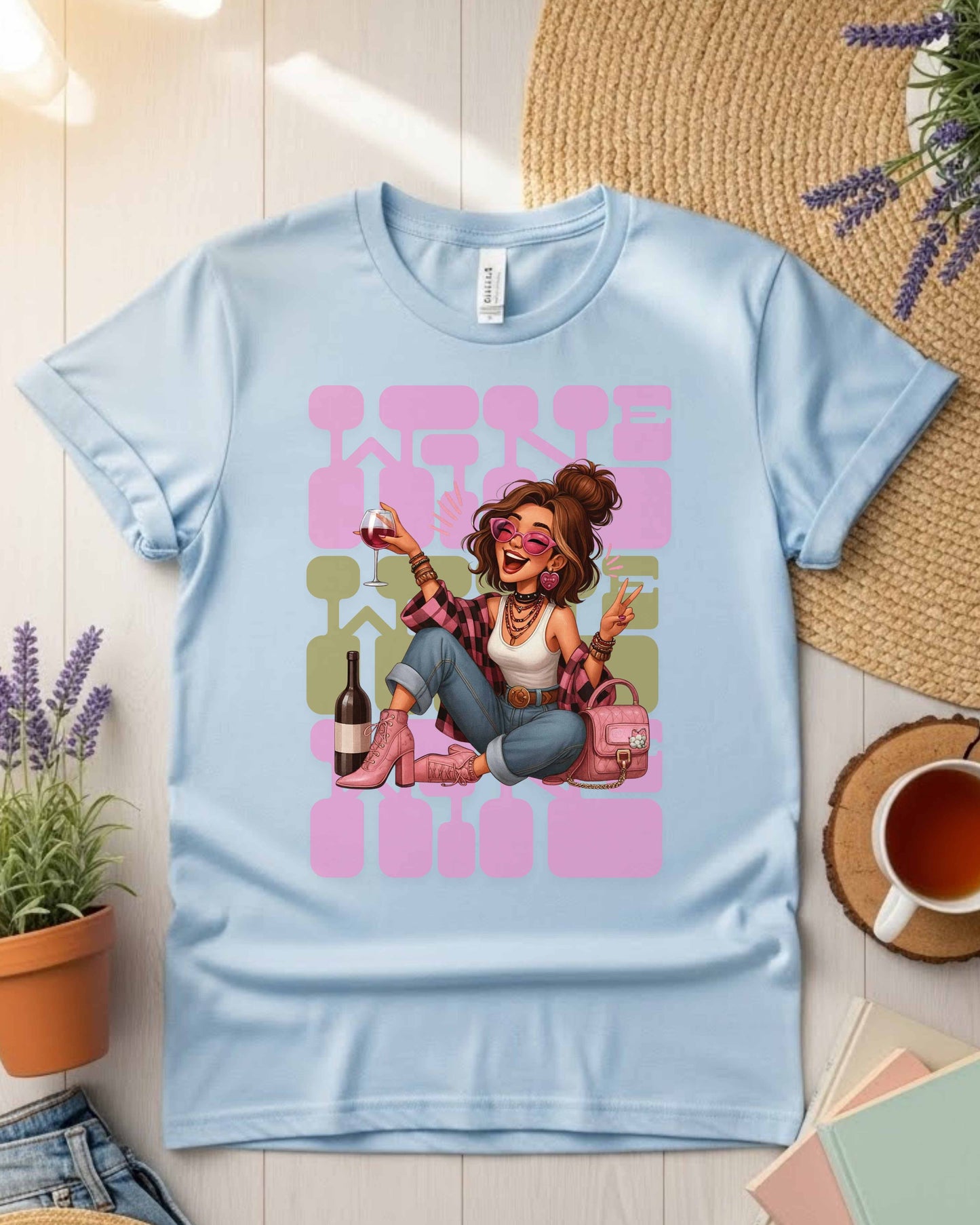 Wine Time Glam Girl Illustration, Funny Pink Aesthetic Design for Stickers, Shirts & Gifts