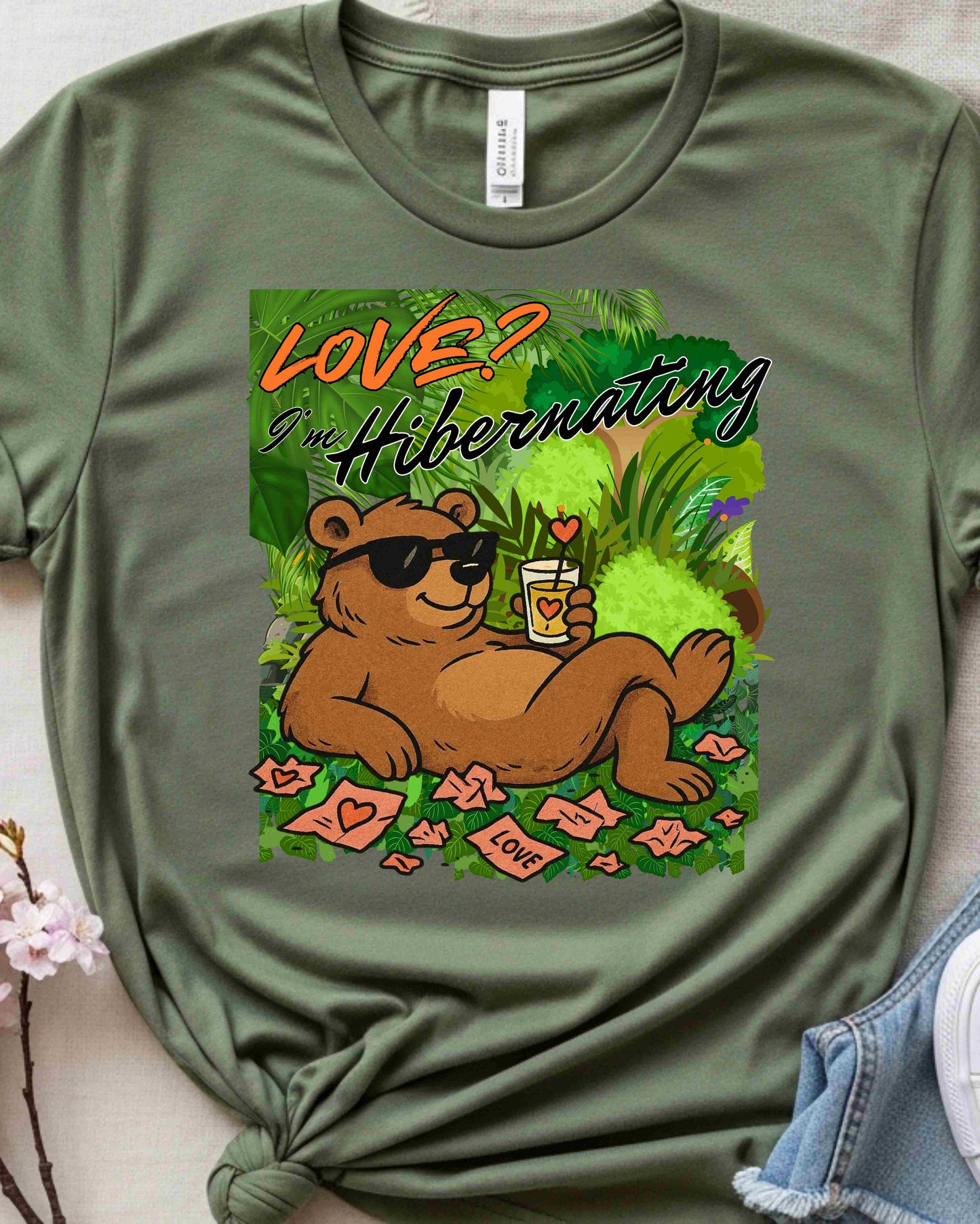 Love? I’m Hibernating, Tee – Anti‑Romance Humour T‑Shirt for Women & Men, Bear Graphic, Valentine’s Day Gift for Singles