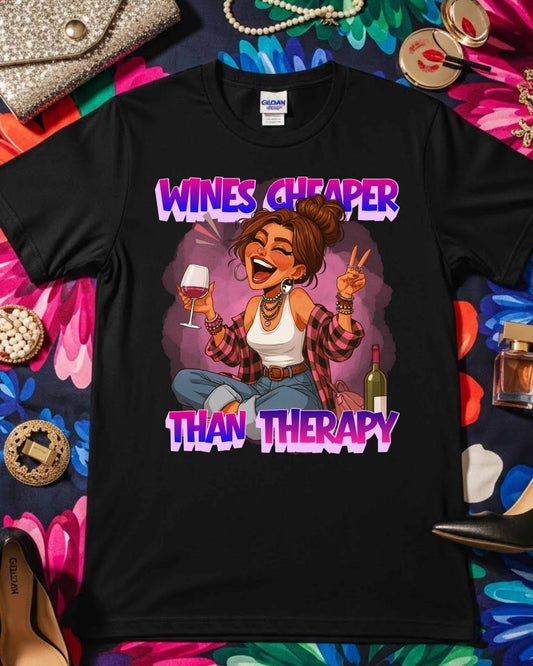 Wines Cheaper Than Therapy Graphic, Funny Wine Lover Quote, Pink Aesthetic Glam Girl Design for Stickers, Shirts & Gifts