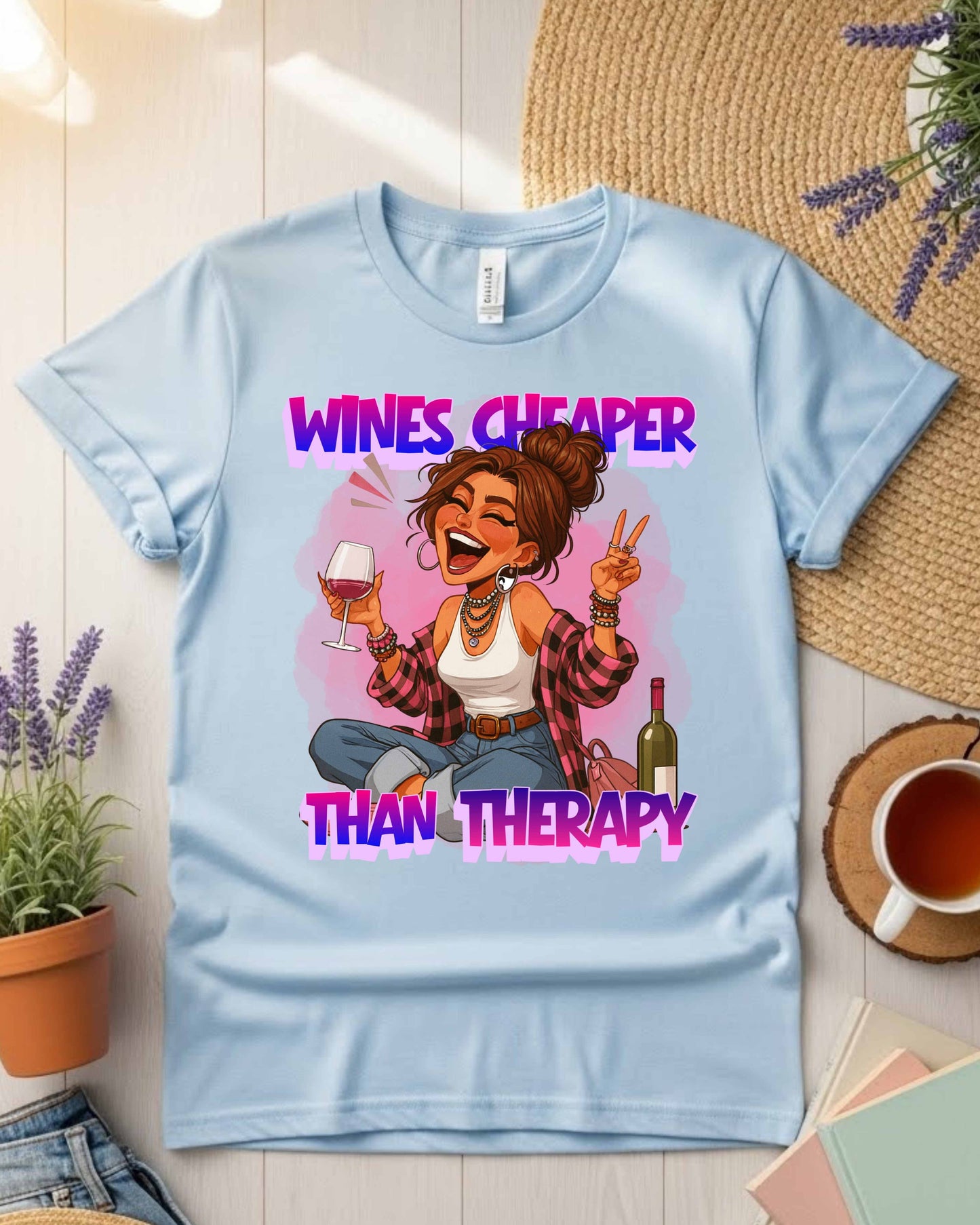 Wines Cheaper Than Therapy Graphic, Funny Wine Lover Quote, Pink Aesthetic Glam Girl Design for Stickers, Shirts & Gifts