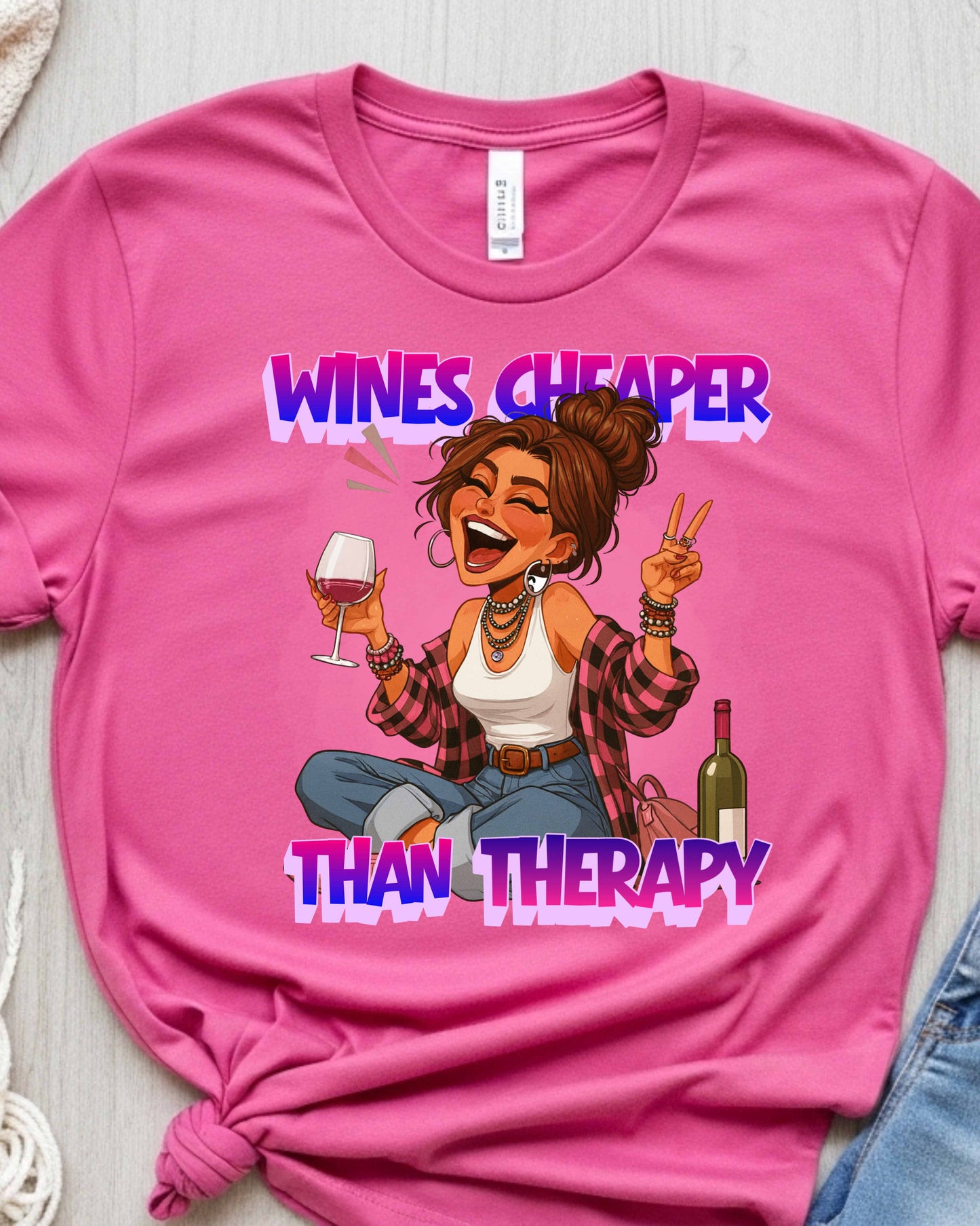 Wines Cheaper Than Therapy Graphic, Funny Wine Lover Quote, Pink Aesthetic Glam Girl Design for Stickers, Shirts & Gifts