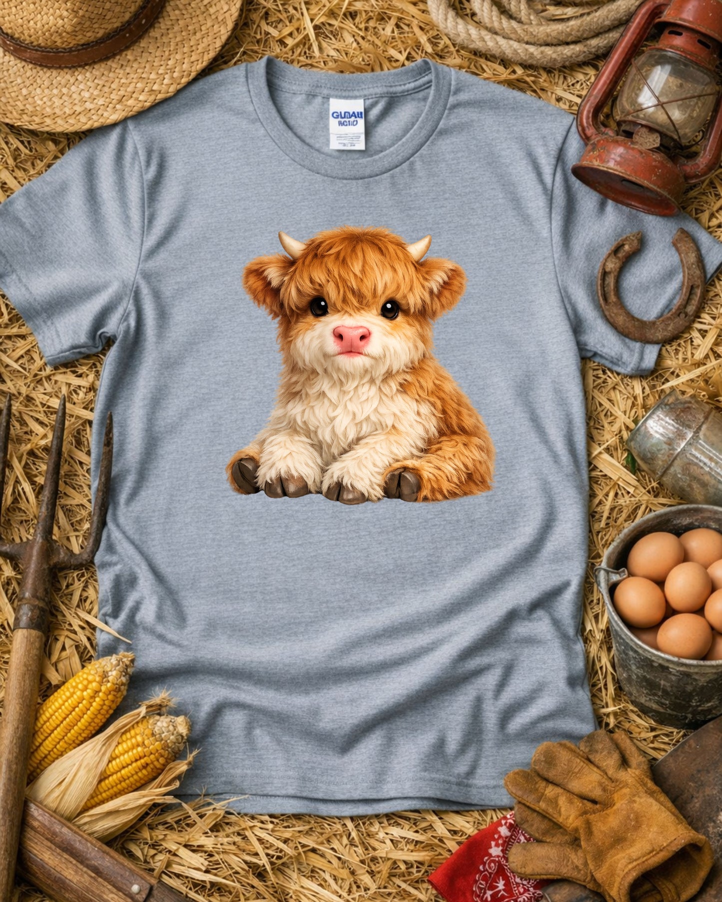 Cute Baby Highland Cow Clipart – Fluffy Calf PNG, Highland Cow Illustration, Sublimation Design