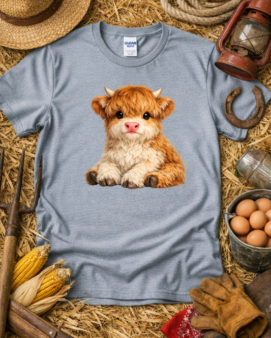 Cute Baby Highland Cow Clipart – Fluffy Calf PNG, Highland Cow Illustration, Sublimation Design