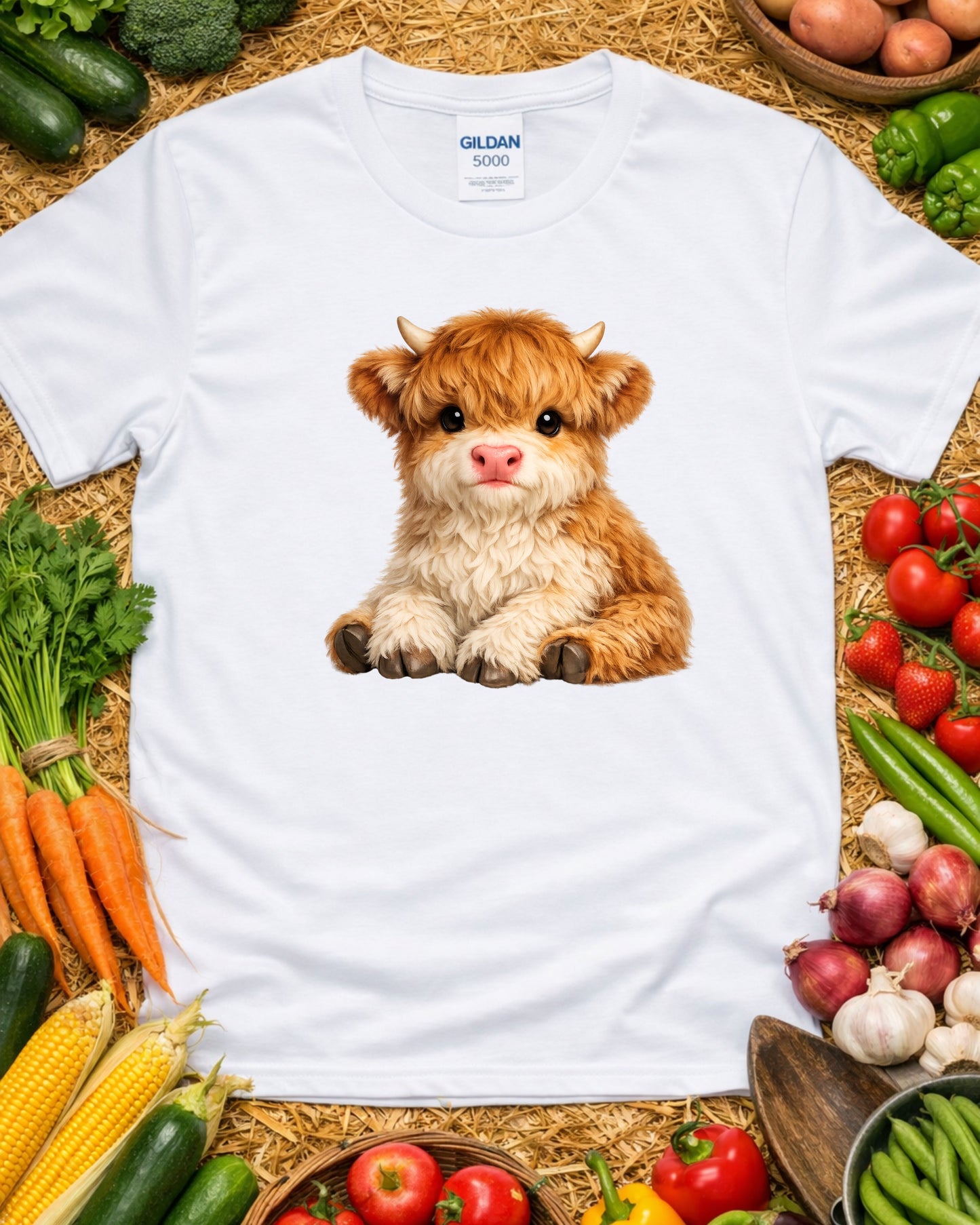 Cute Baby Highland Cow Clipart – Fluffy Calf PNG, Highland Cow Illustration, Sublimation Design