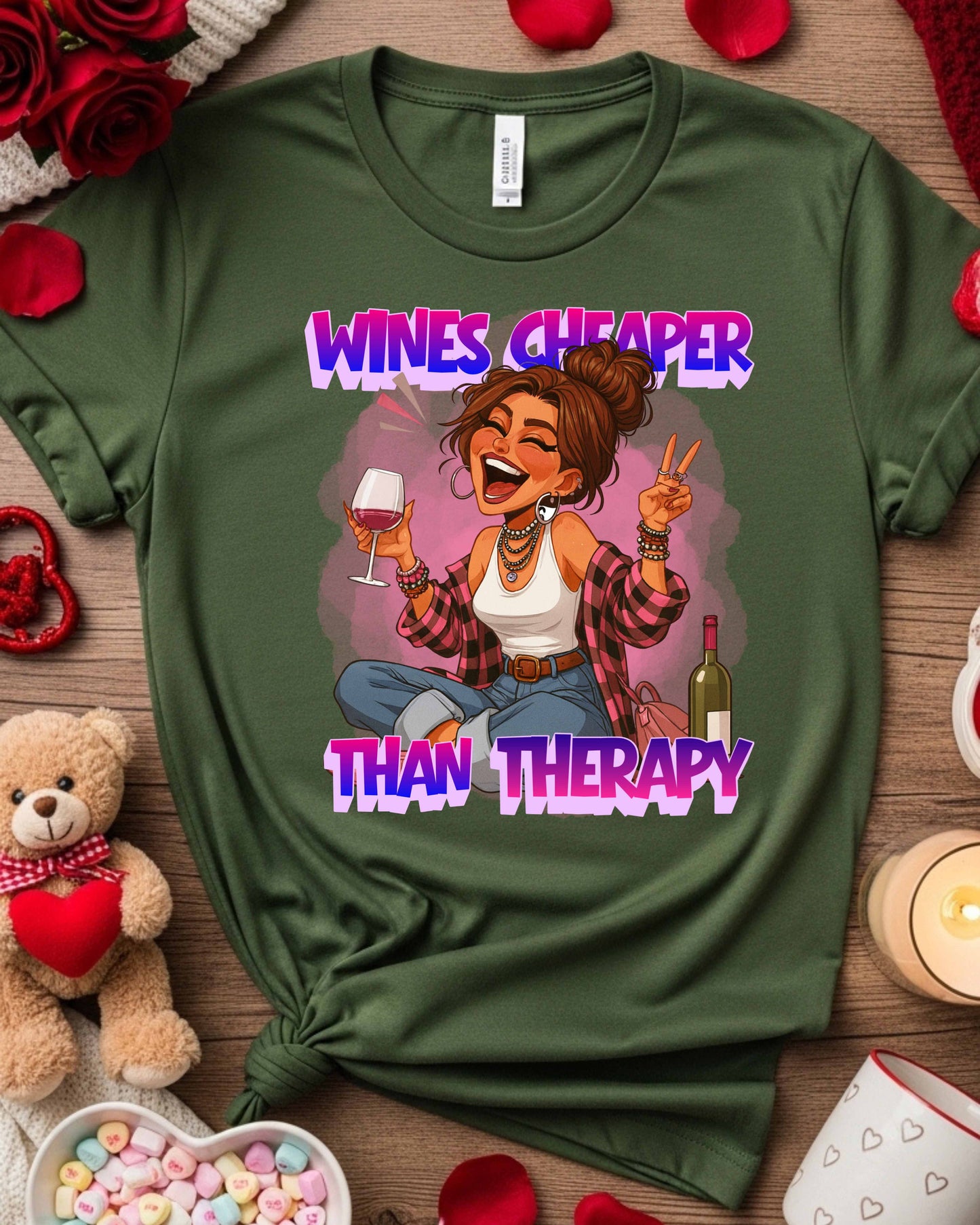 Wines Cheaper Than Therapy Graphic, Funny Wine Lover Quote, Pink Aesthetic Glam Girl Design for Stickers, Shirts & Gifts