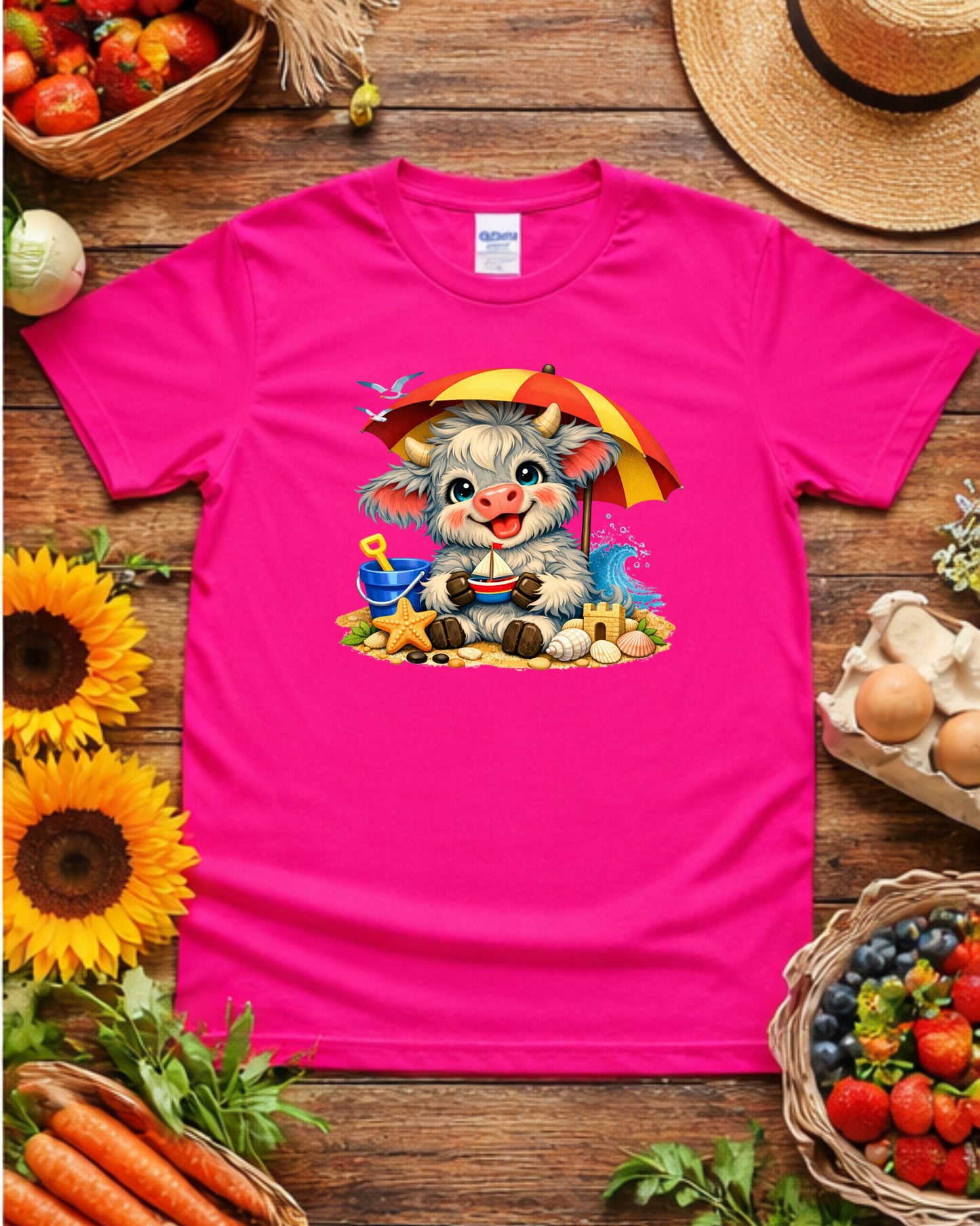 Beach Cow Clipart – Cute Summer Cow, Kawaii Beach Animal Illustration, Coastal Cow Art for Sublimation & Kids Decor