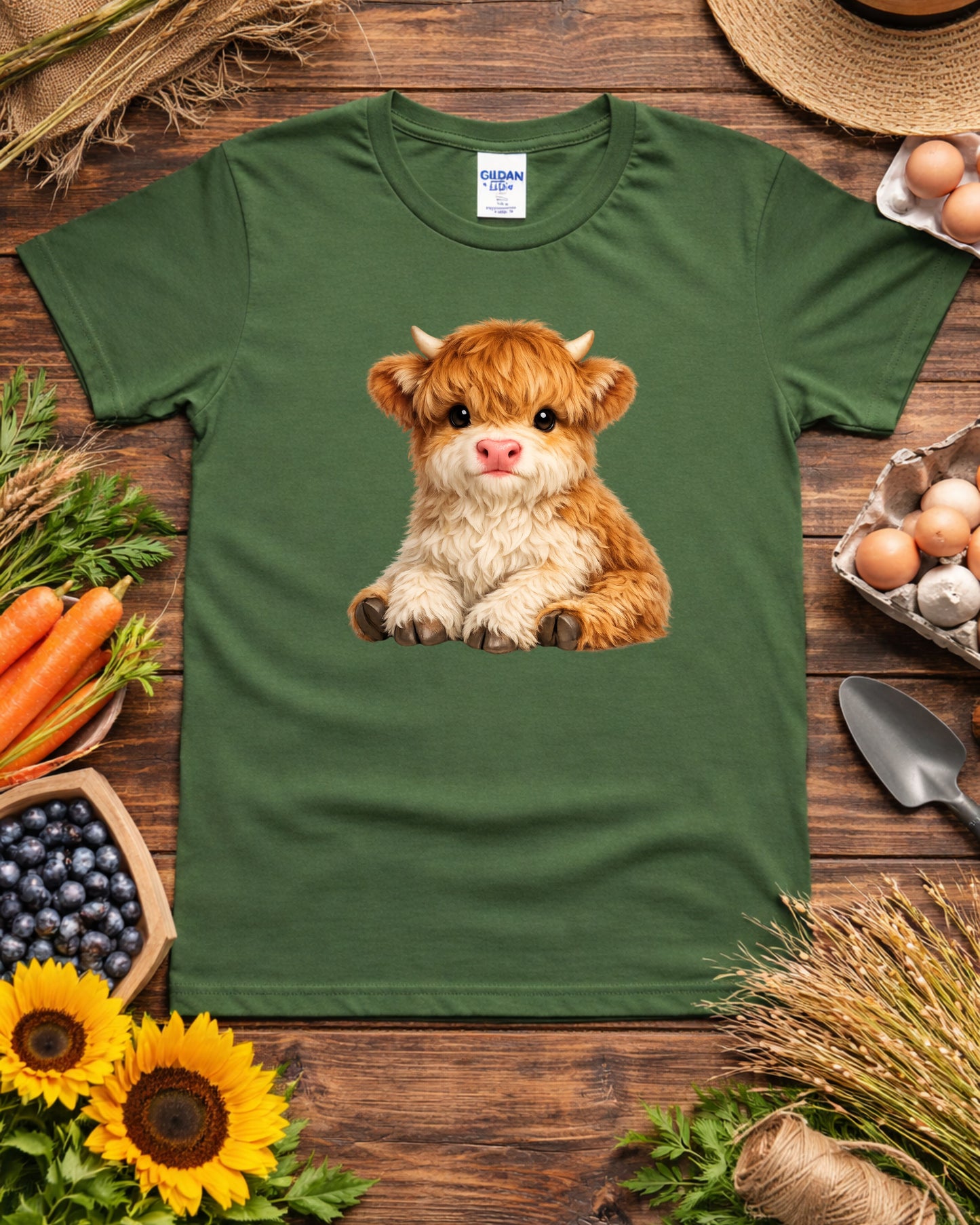 Cute Baby Highland Cow Clipart – Fluffy Calf PNG, Highland Cow Illustration, Sublimation Design