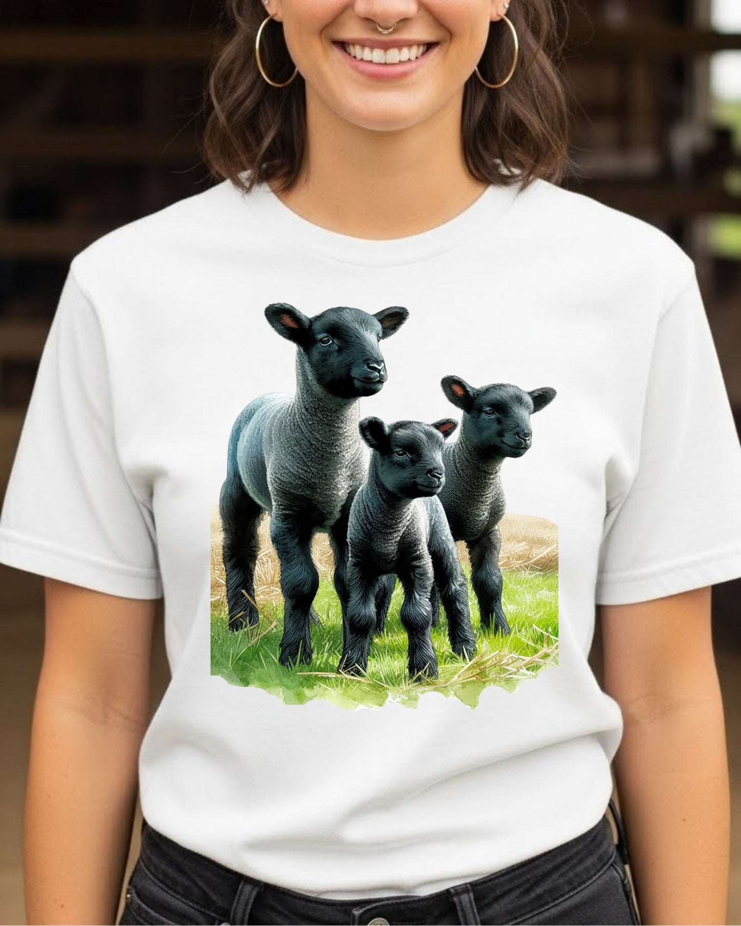 Three Lambs Shirt – Cute Farm Animal Graphic Tee for Women & Kids – Pastel Spring Lamb T‑Shirt, Country Cottage core Top, Farm Life Aesthetic