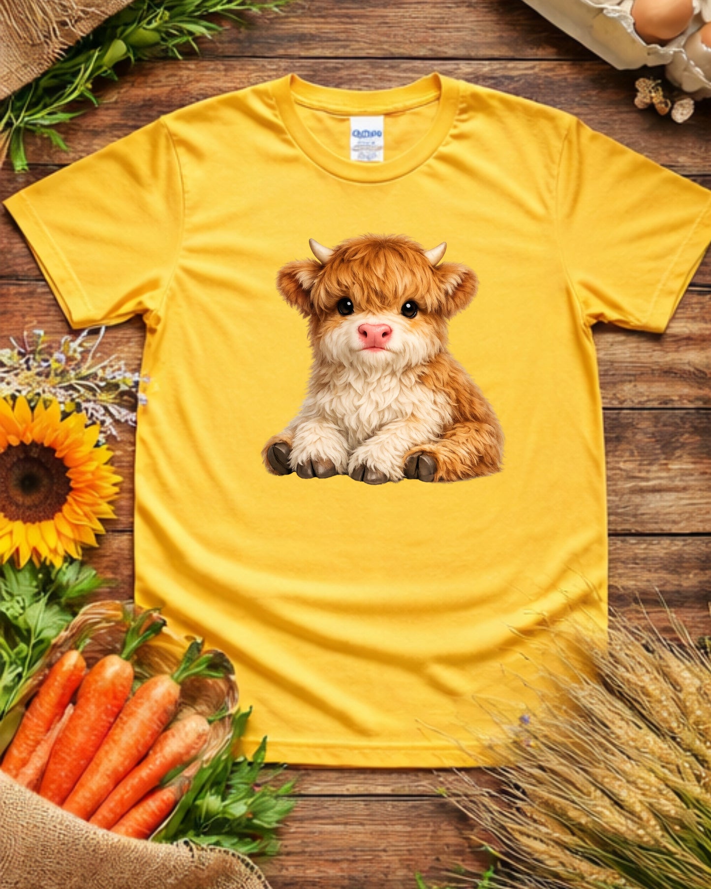 Cute Baby Highland Cow Clipart – Fluffy Calf PNG, Highland Cow Illustration, Sublimation Design