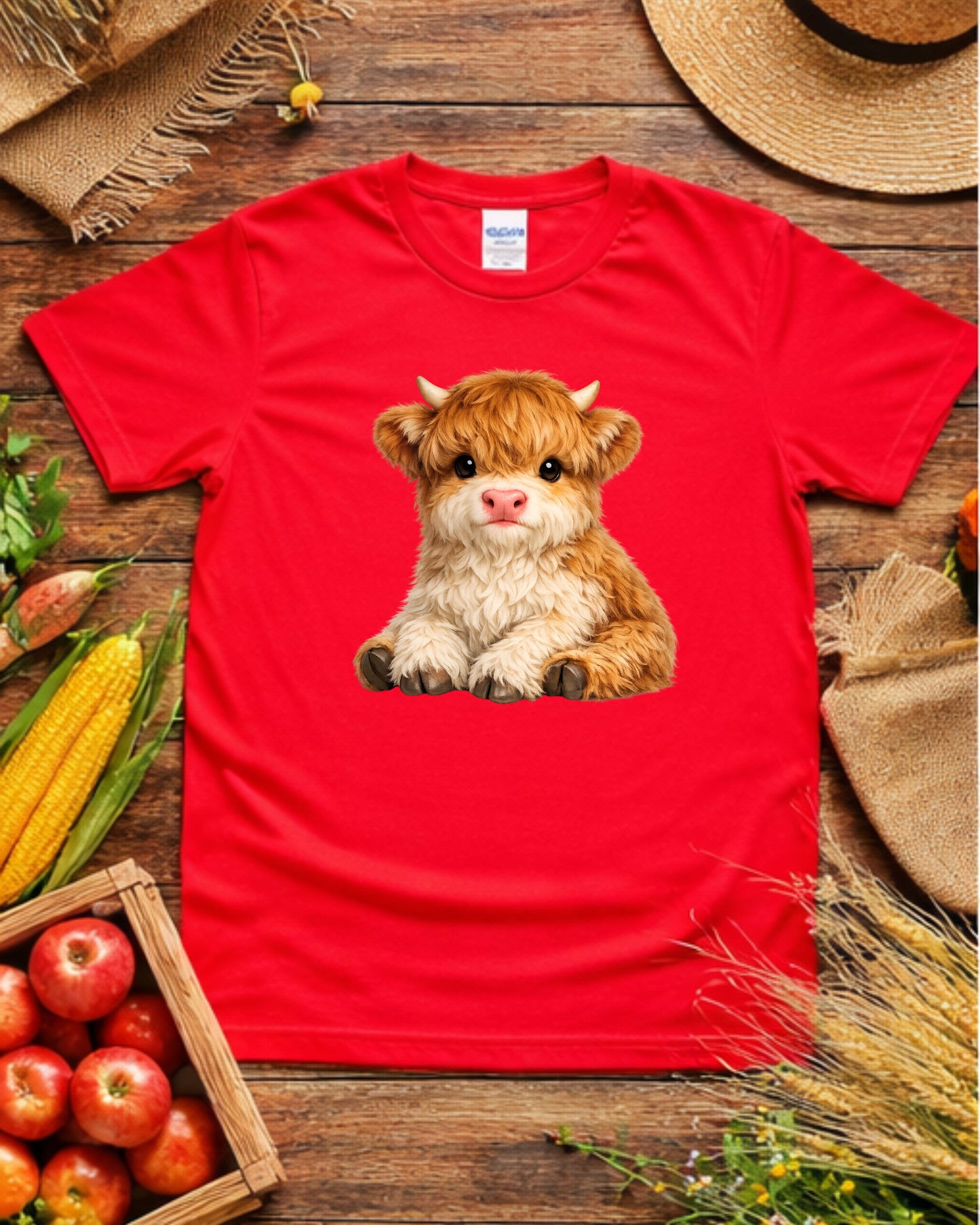 Cute Baby Highland Cow Clipart – Fluffy Calf PNG, Highland Cow Illustration, Sublimation Design