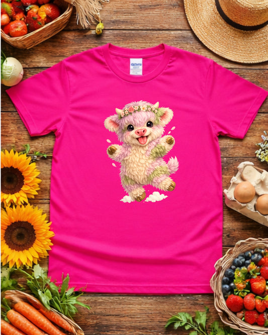 Pastel Highland Cow Clipart –  Cute Baby Cow Illustration, Kawaii Floral Cow PNG