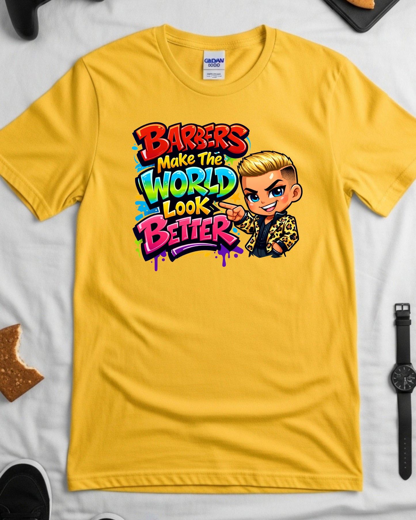Barbers Make the World Look Better Shirt Funny Barber Tee Colourful Barbershop T‑Shirt Groomer & Stylist Graphic Top Barber Gift
