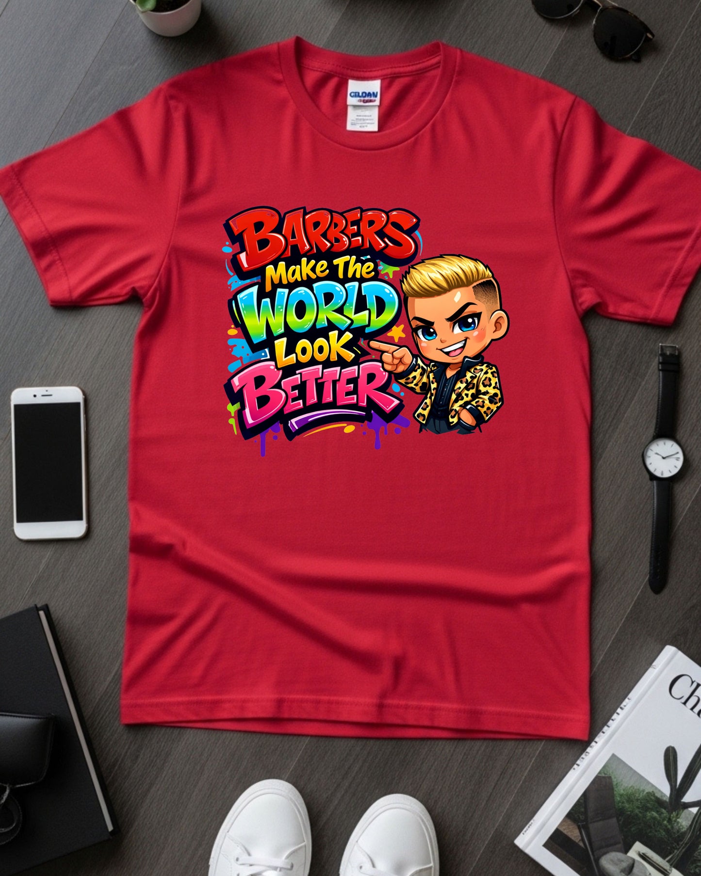 Barbers Make the World Look Better Shirt Funny Barber Tee Colourful Barbershop T‑Shirt Groomer & Stylist Graphic Top Barber Gift