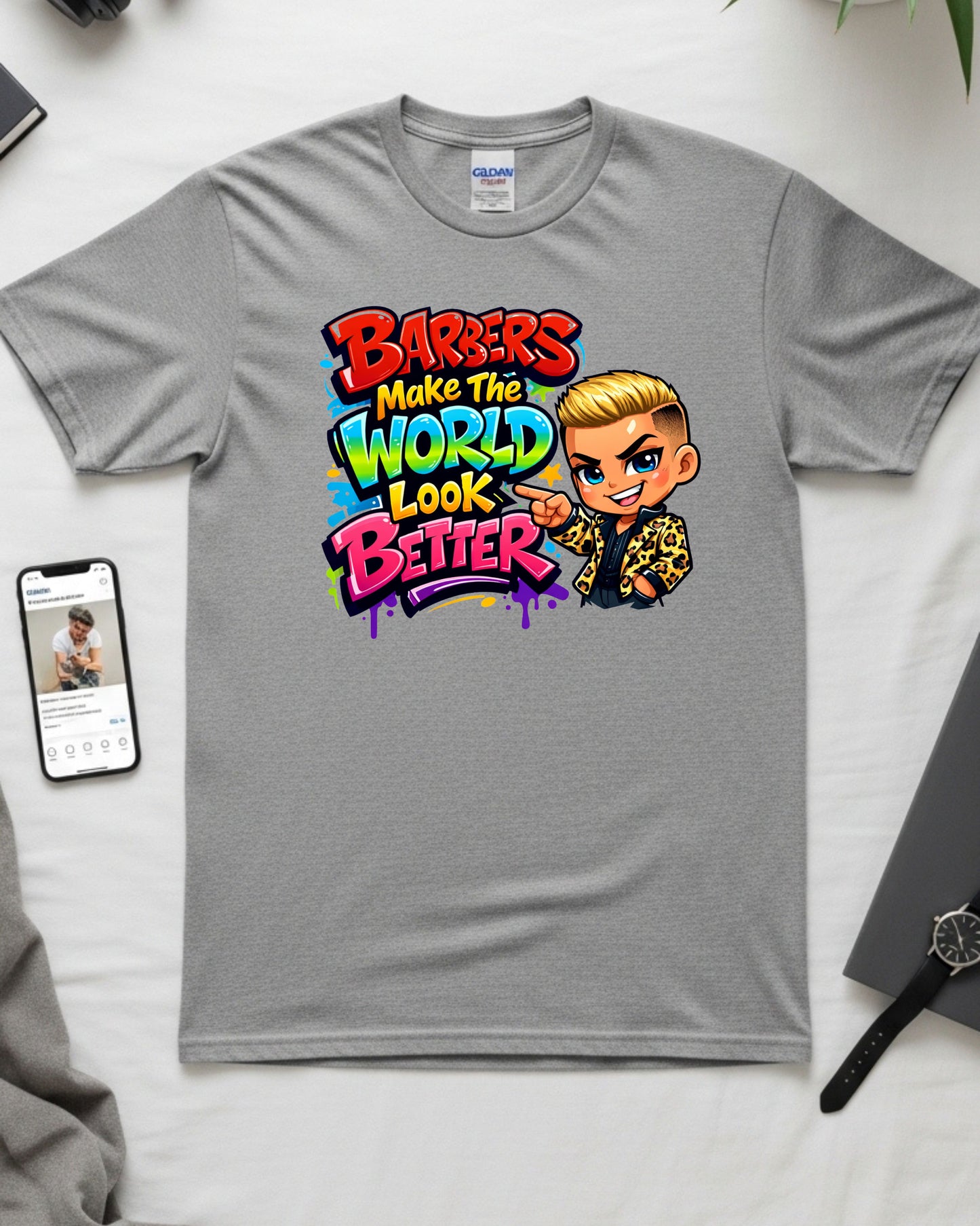 Barbers Make the World Look Better Shirt Funny Barber Tee Colourful Barbershop T‑Shirt Groomer & Stylist Graphic Top Barber Gift