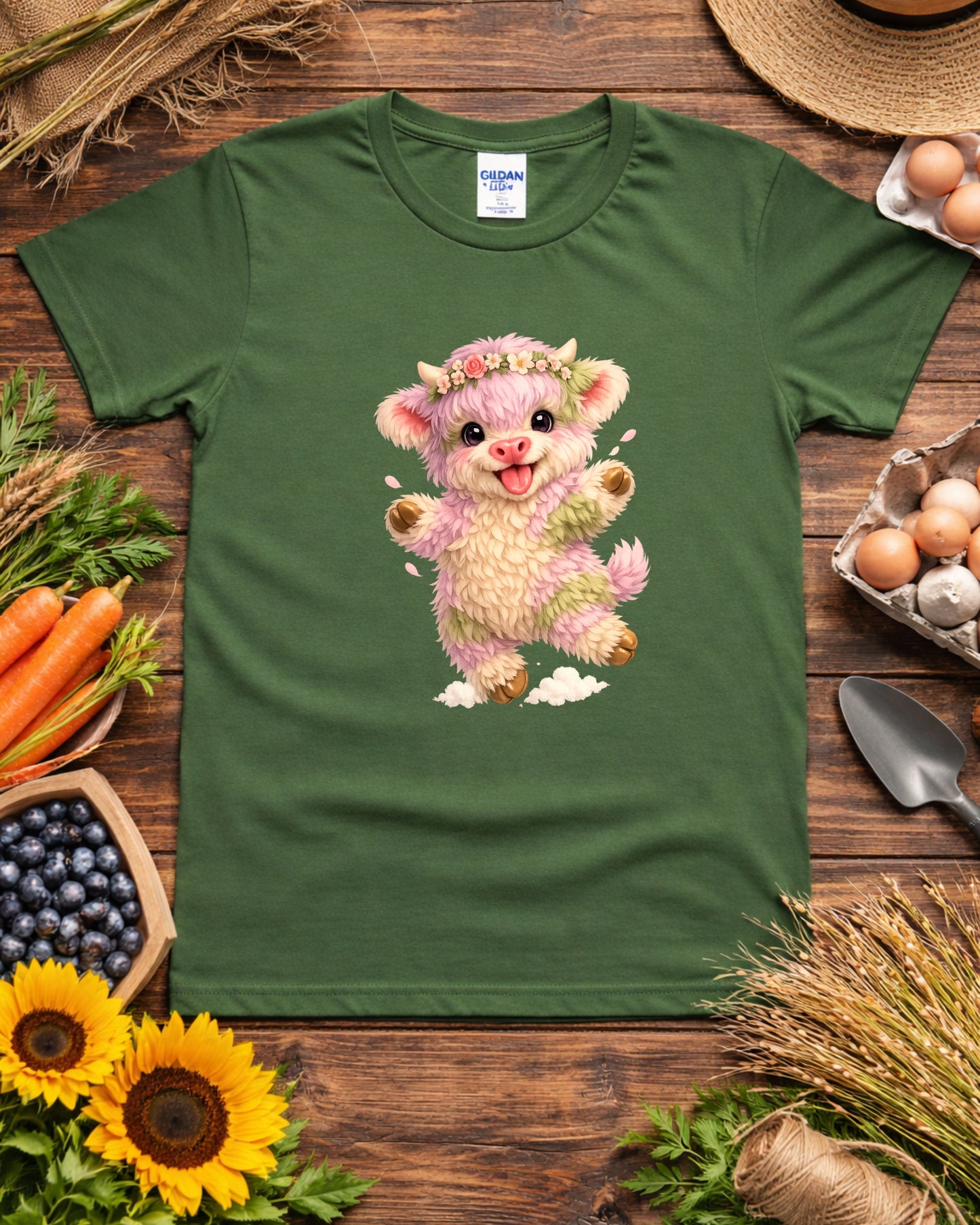 Pastel Highland Cow Clipart –  Cute Baby Cow Illustration, Kawaii Floral Cow PNG