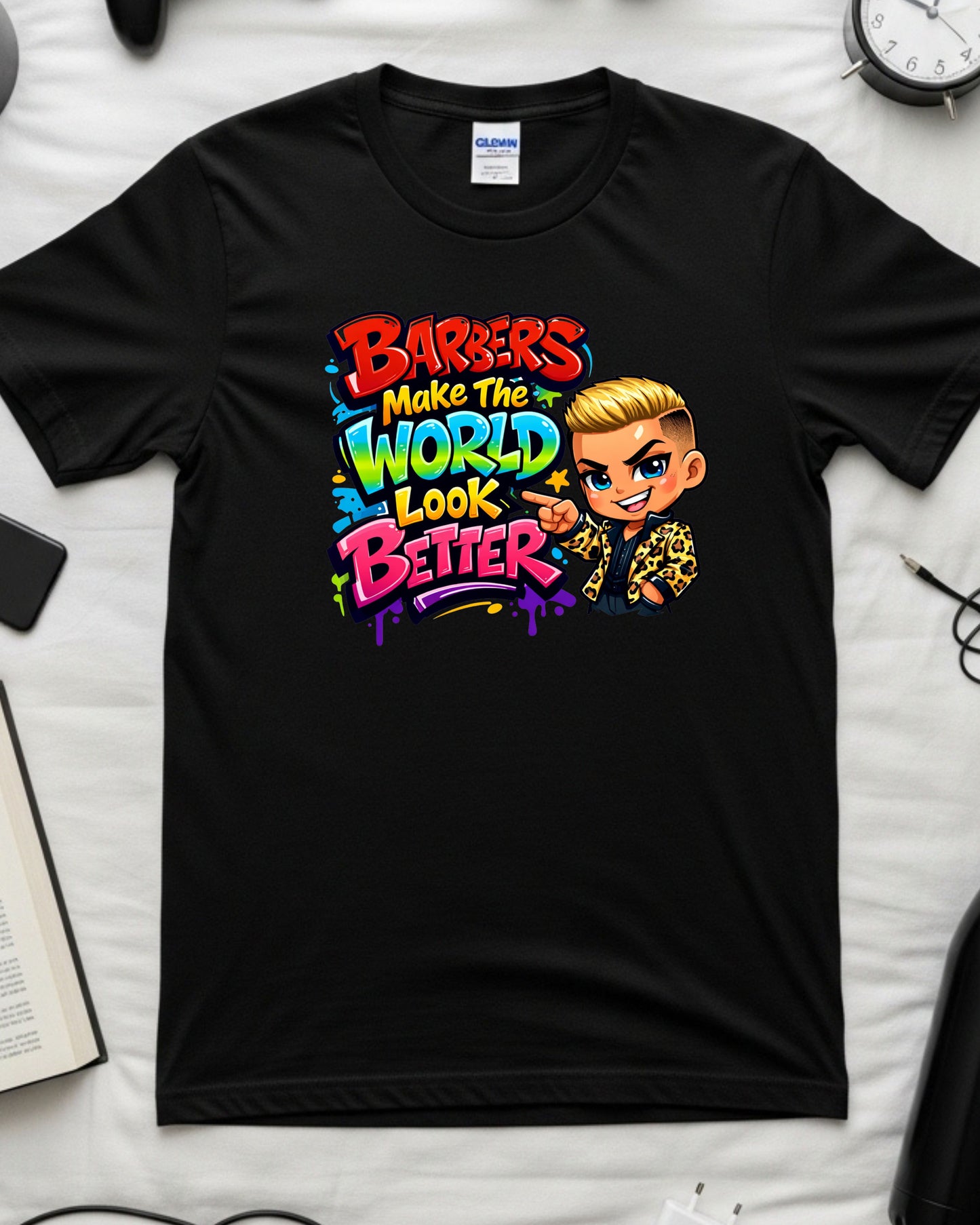 Barbers Make the World Look Better Shirt Funny Barber Tee Colourful Barbershop T‑Shirt Groomer & Stylist Graphic Top Barber Gift