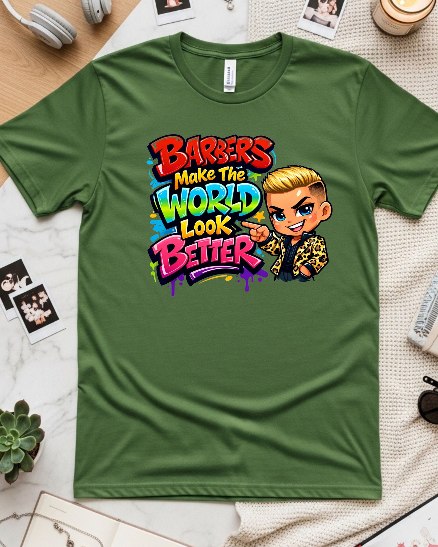 Barbers Make the World Look Better Shirt Funny Barber Tee Colourful Barbershop T‑Shirt Groomer & Stylist Graphic Top Barber Gift