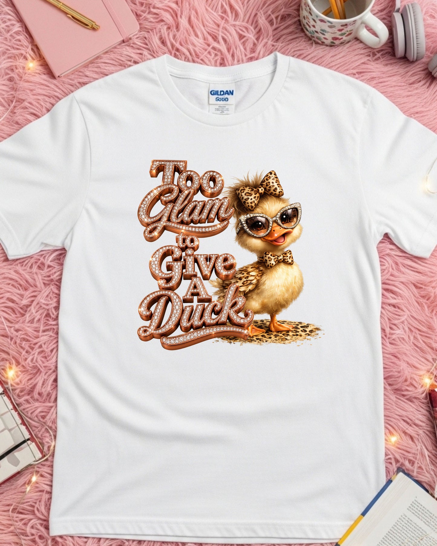 Too Glam To Give A Duck Shirt, Cute Glam Duck Graphic Tee, Funny Leopard Print Duck T-Shirt,