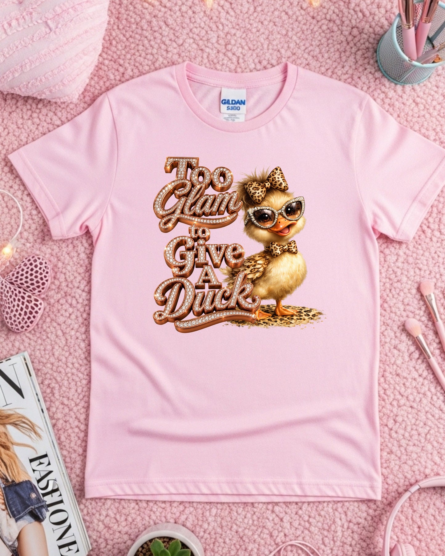 Too Glam To Give A Duck Shirt, Cute Glam Duck Graphic Tee, Funny Leopard Print Duck T-Shirt,