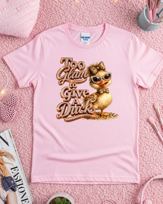 Too Glam To Give A Duck Shirt, Cute Glam Duck Graphic Tee, Funny Leopard Print Duck T-Shirt,