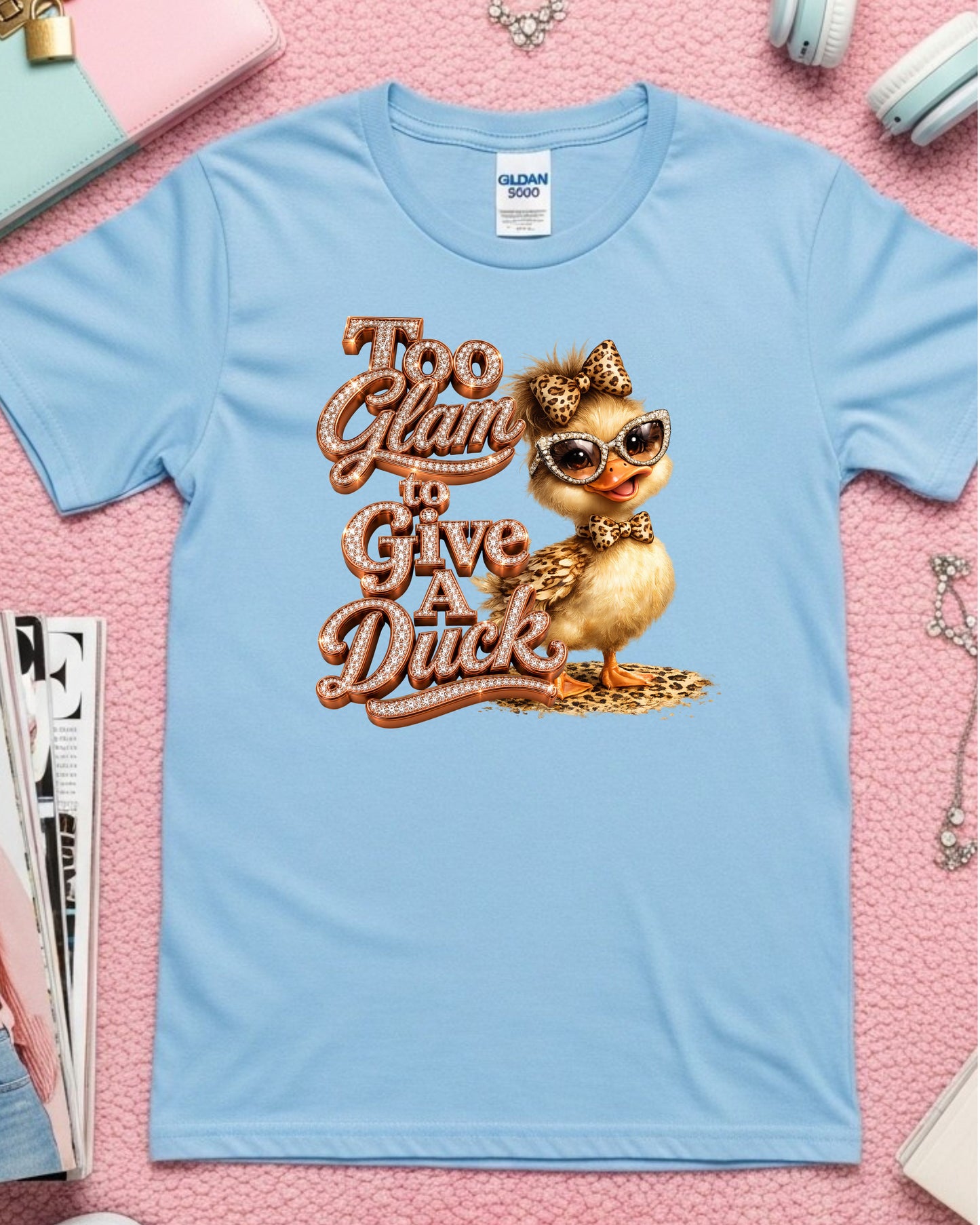 Too Glam To Give A Duck Shirt, Cute Glam Duck Graphic Tee, Funny Leopard Print Duck T-Shirt,