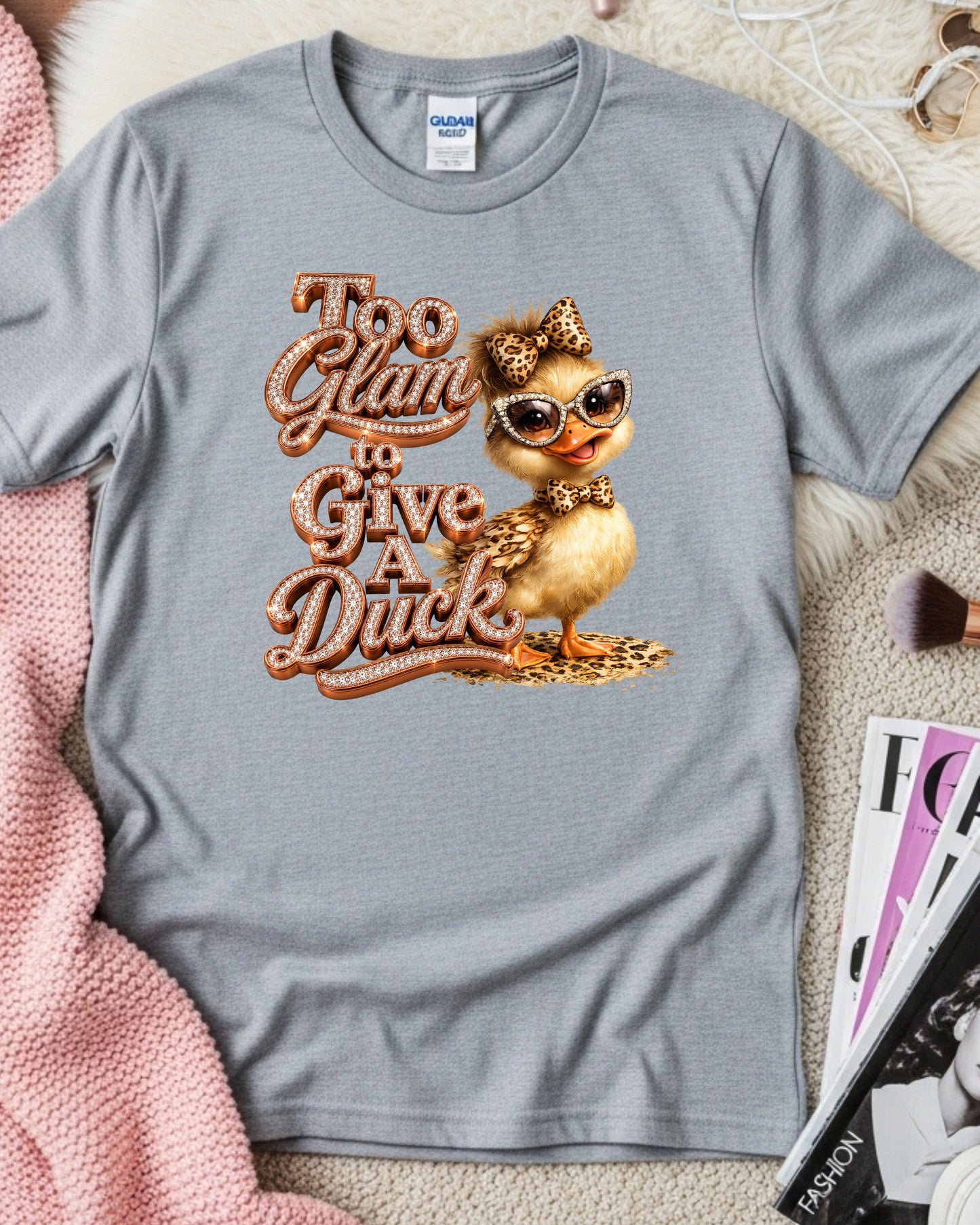 Too Glam To Give A Duck Shirt, Cute Glam Duck Graphic Tee, Funny Leopard Print Duck T-Shirt,