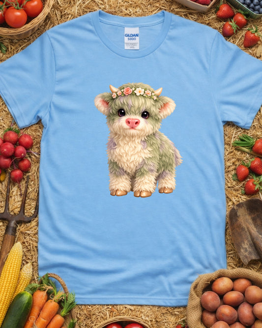 Pastel Highland Cow Clipart – Floral Baby Cow PNG, Cute Nursery Art, Sublimation Design for Kids Decor