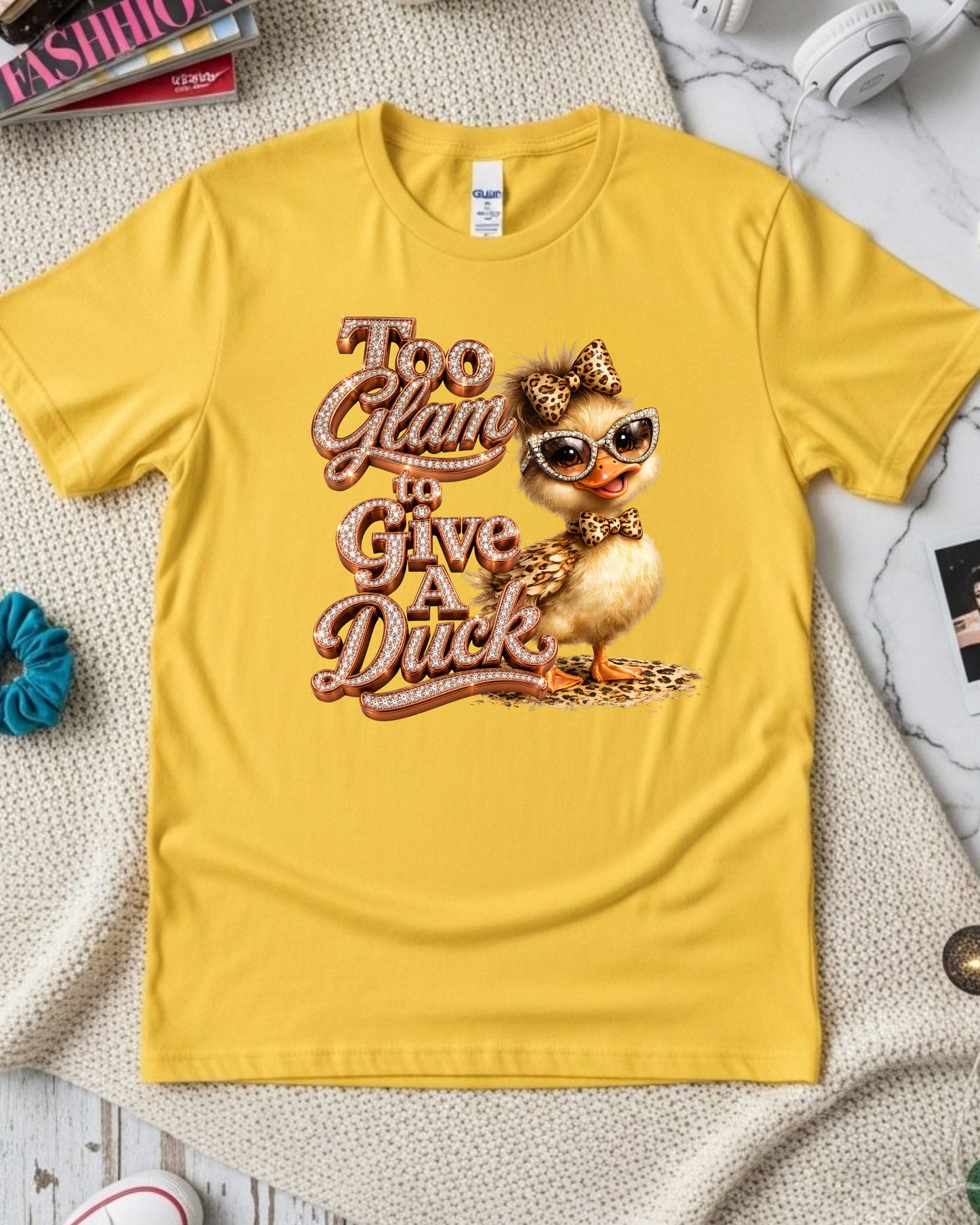 Too Glam To Give A Duck Shirt, Cute Glam Duck Graphic Tee, Funny Leopard Print Duck T-Shirt,