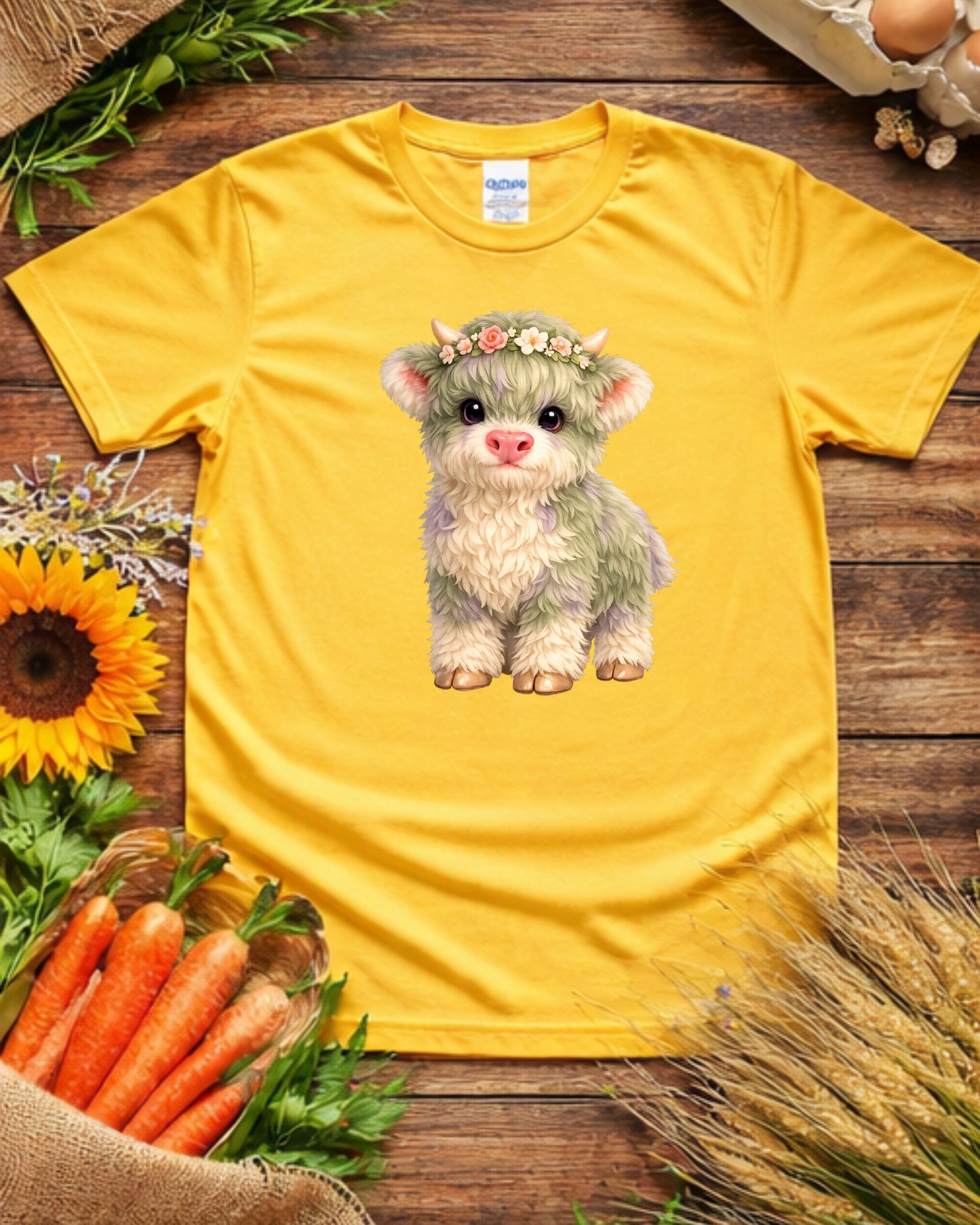Pastel Highland Cow Clipart – Floral Baby Cow PNG, Cute Nursery Art, Sublimation Design for Kids Decor