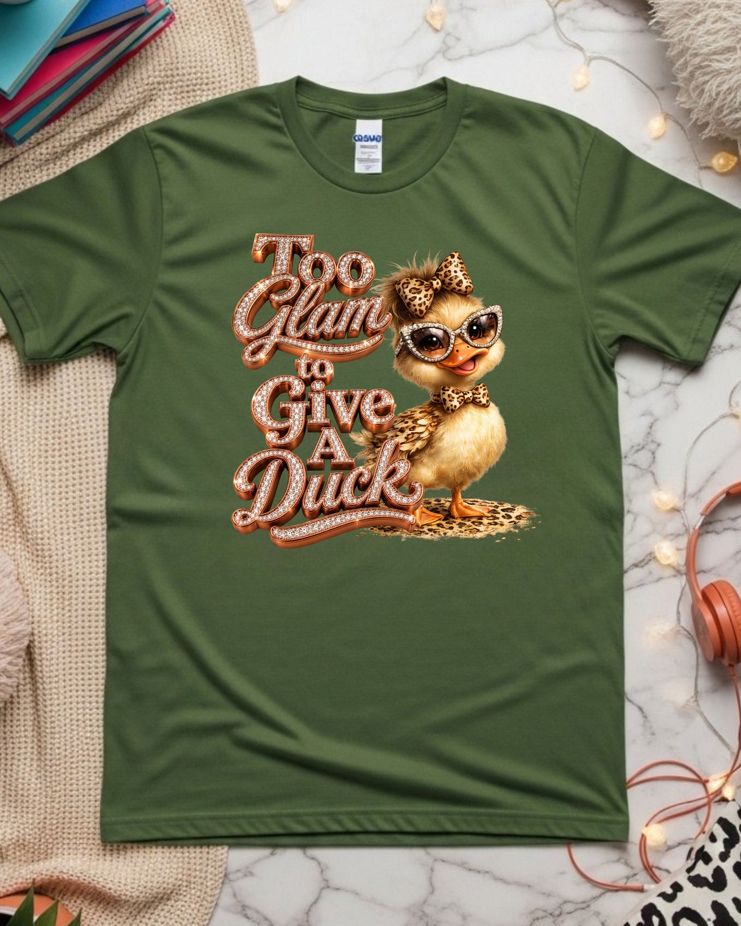 Too Glam To Give A Duck Shirt, Cute Glam Duck Graphic Tee, Funny Leopard Print Duck T-Shirt,