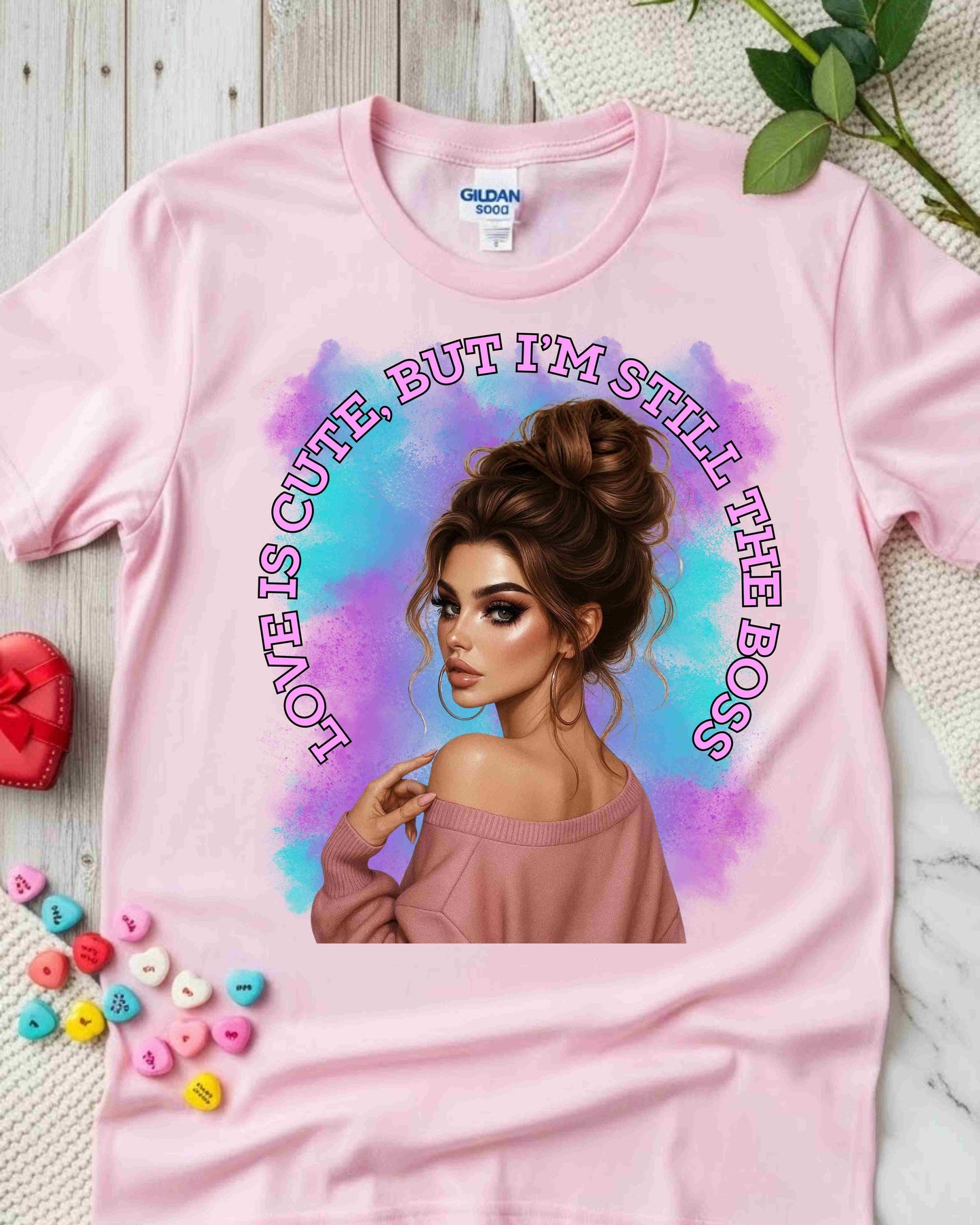 Valentine’s Day Boss Babe Shirt – “Love Is Cute, But I’m Still the Boss” Tee – Empowering Valentine Graphic T‑Shirt for Women, Girl Boss