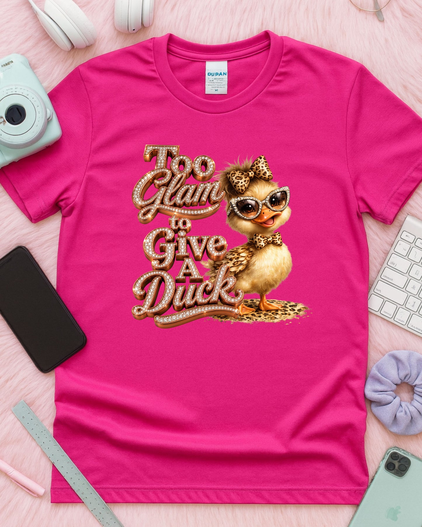 Too Glam To Give A Duck Shirt, Cute Glam Duck Graphic Tee, Funny Leopard Print Duck T-Shirt,