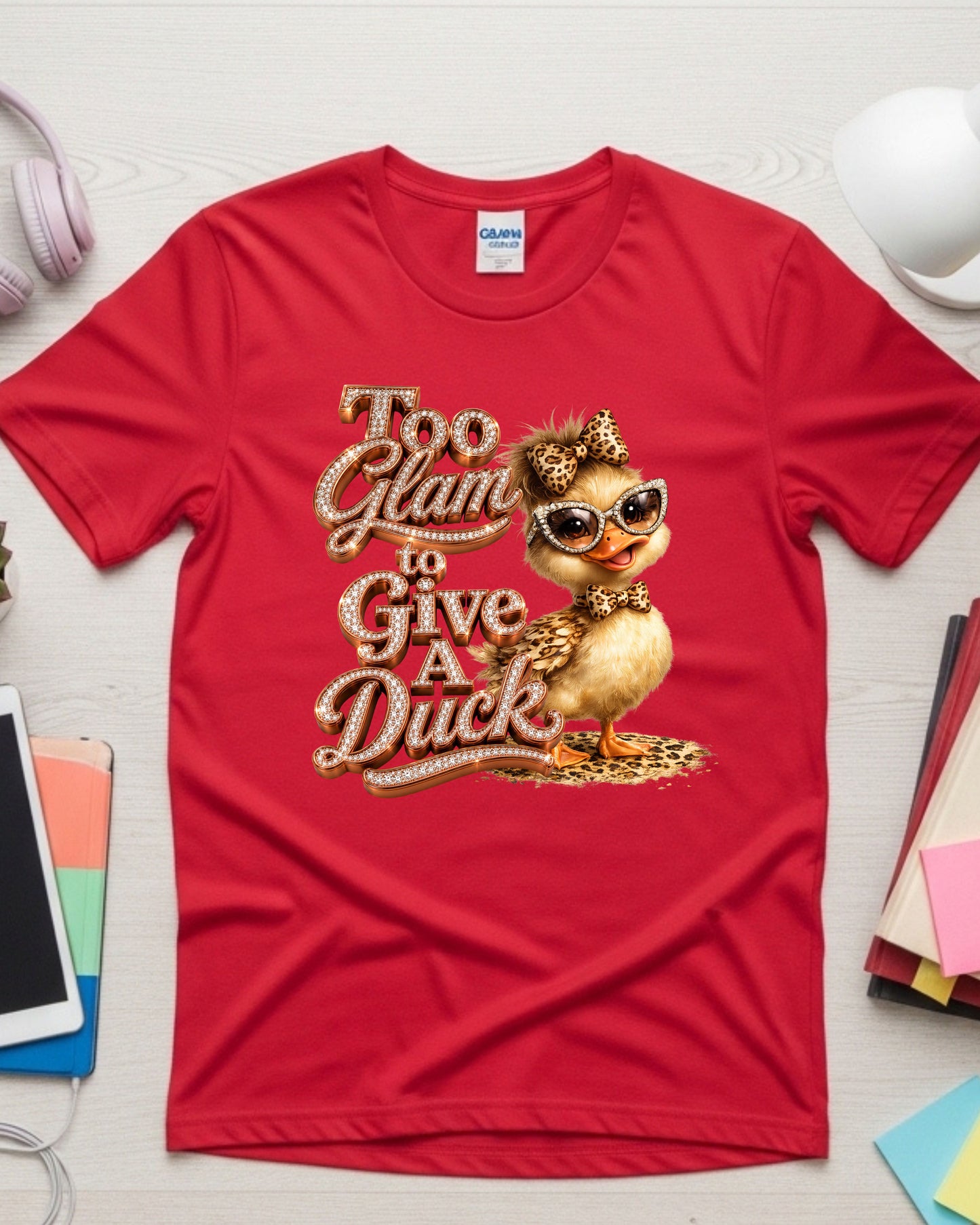Too Glam To Give A Duck Shirt, Cute Glam Duck Graphic Tee, Funny Leopard Print Duck T-Shirt,