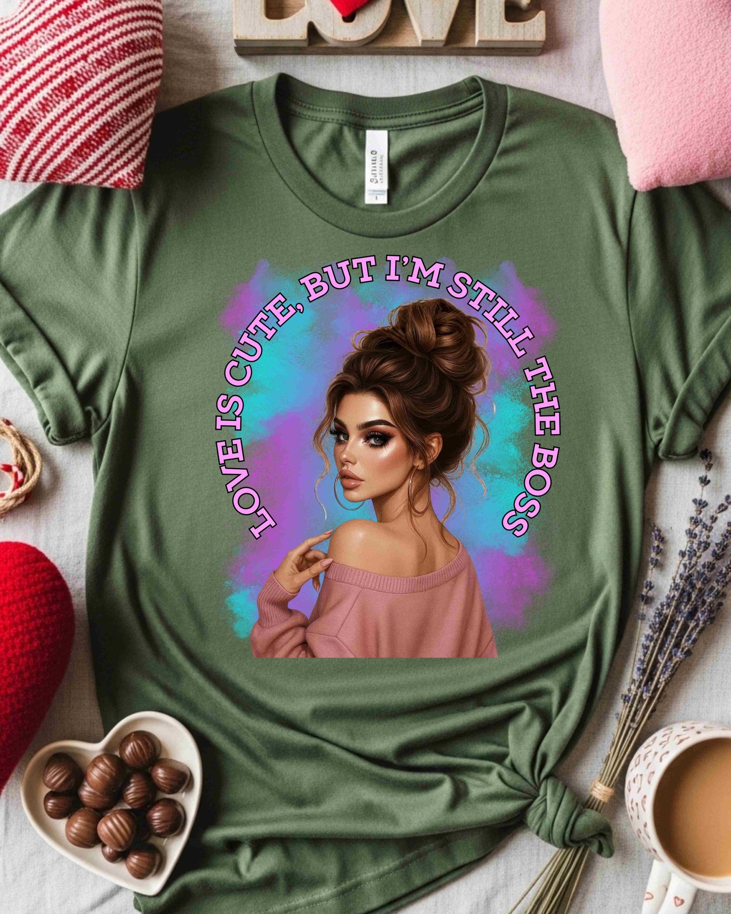Valentine’s Day Boss Babe Shirt – “Love Is Cute, But I’m Still the Boss” Tee – Empowering Valentine Graphic T‑Shirt for Women, Girl Boss