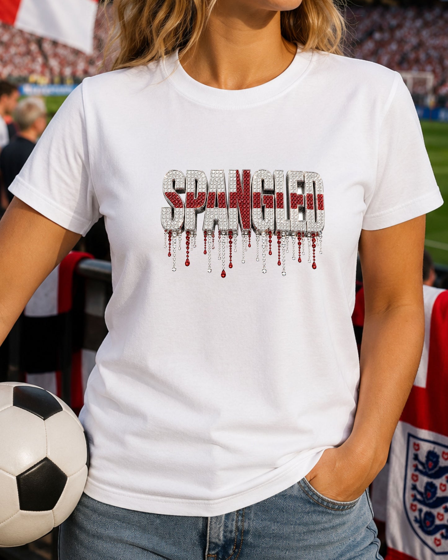 England Spangled Shirt, England Football Fan Tee, Rhinestone England Graphic T-Shirt,