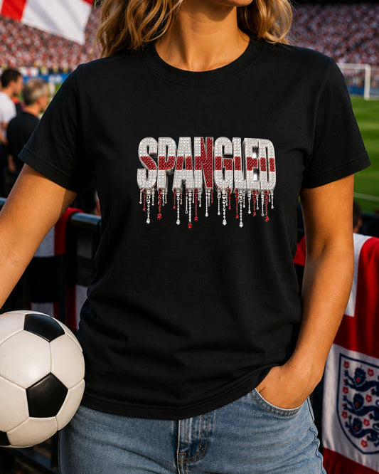 England Spangled Shirt, England Football Fan Tee, Rhinestone England Graphic T-Shirt,