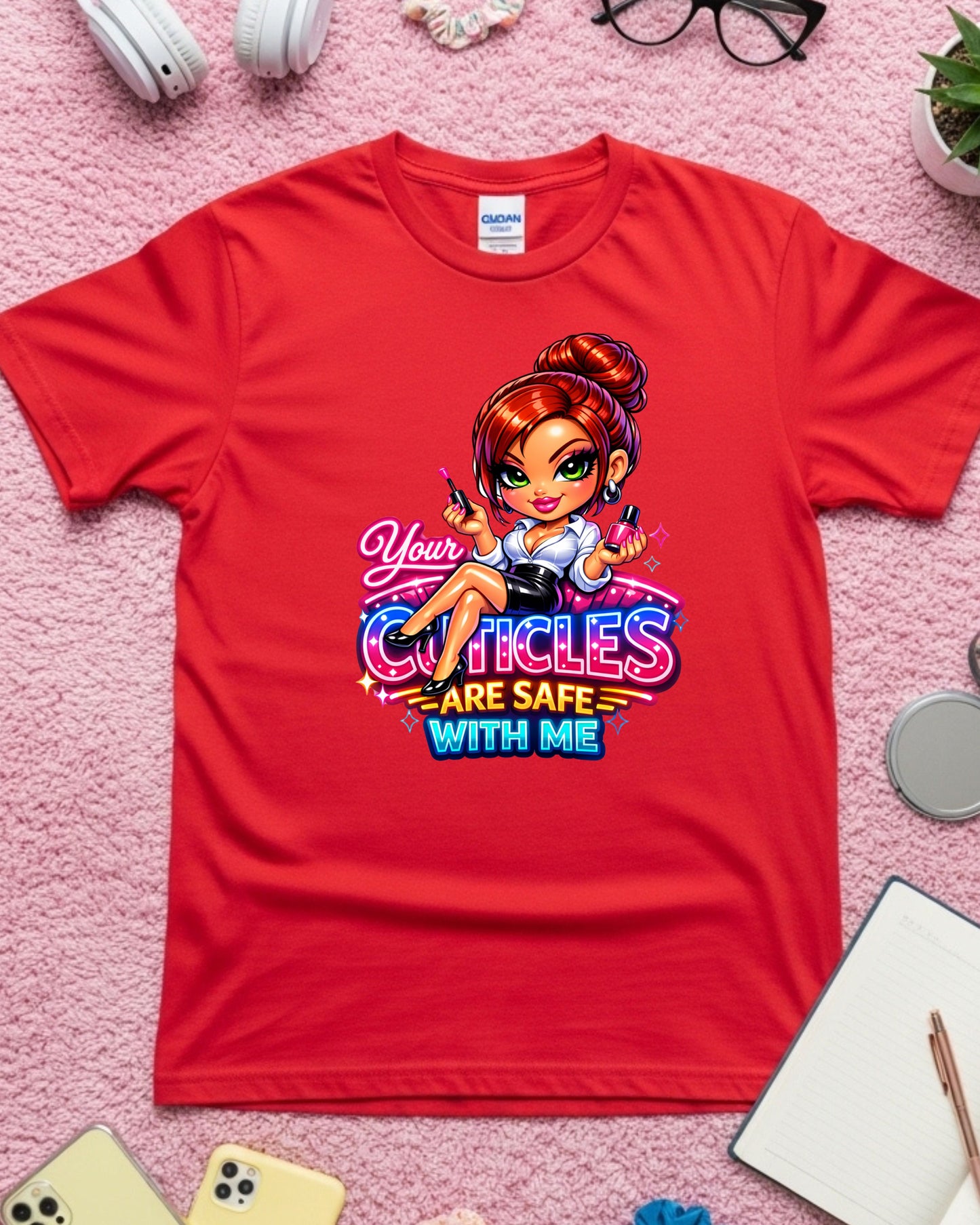 Your Cuticles Are Safe With Me Shirt Funny Nail Tech Tee Cute Manicurist T‑Shirt Salon Nail Artist Graphic Top Beauty Pro Gift