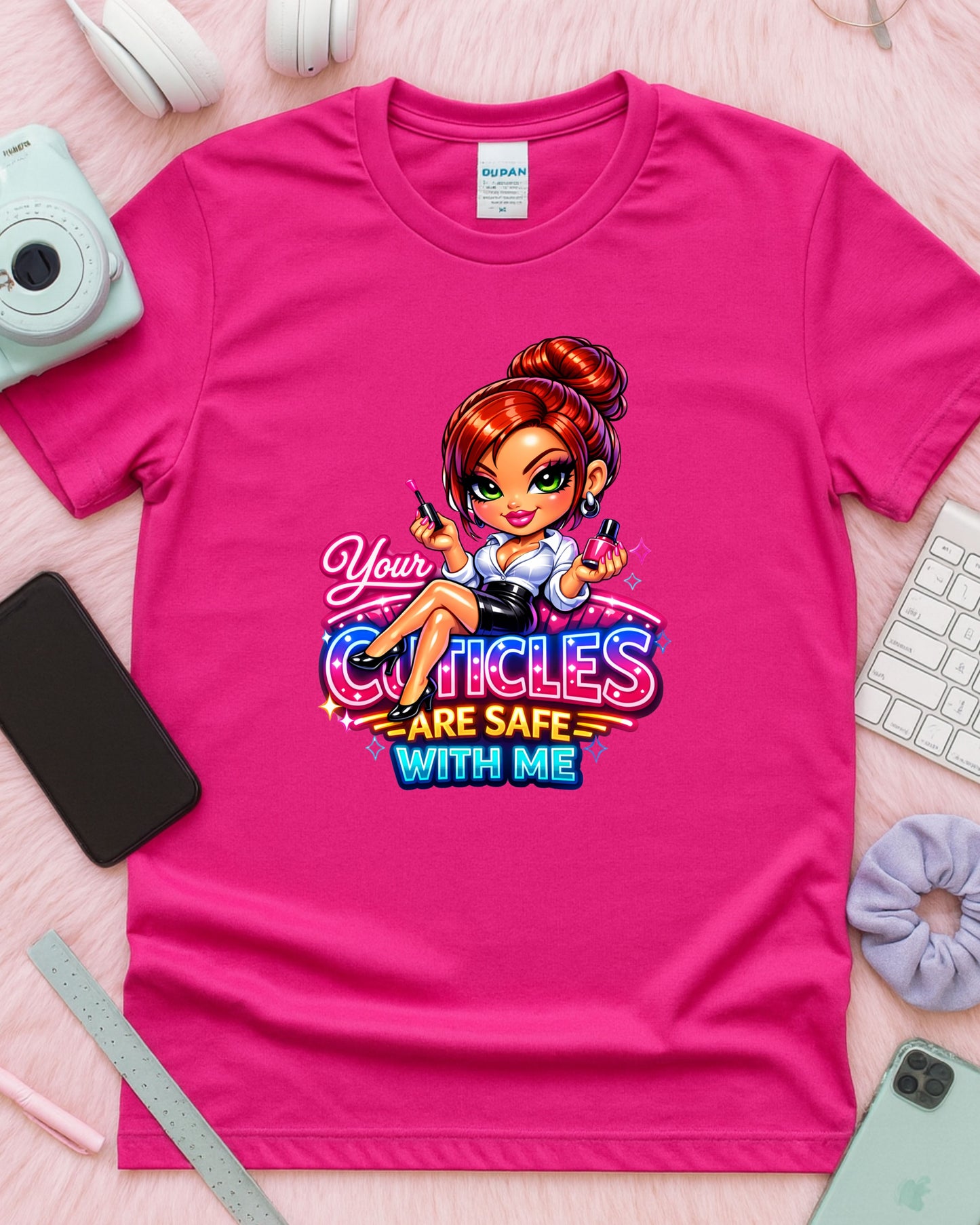 Your Cuticles Are Safe With Me Shirt Funny Nail Tech Tee Cute Manicurist T‑Shirt Salon Nail Artist Graphic Top Beauty Pro Gift
