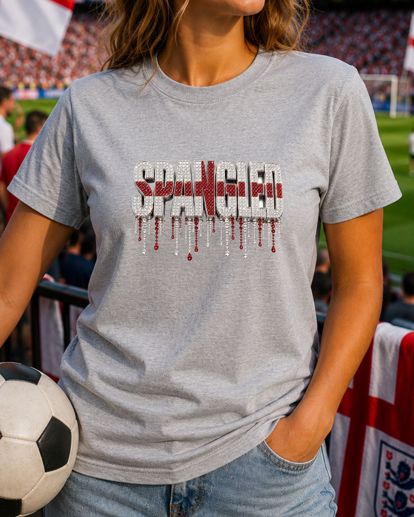 England Spangled Shirt, England Football Fan Tee, Rhinestone England Graphic T-Shirt,