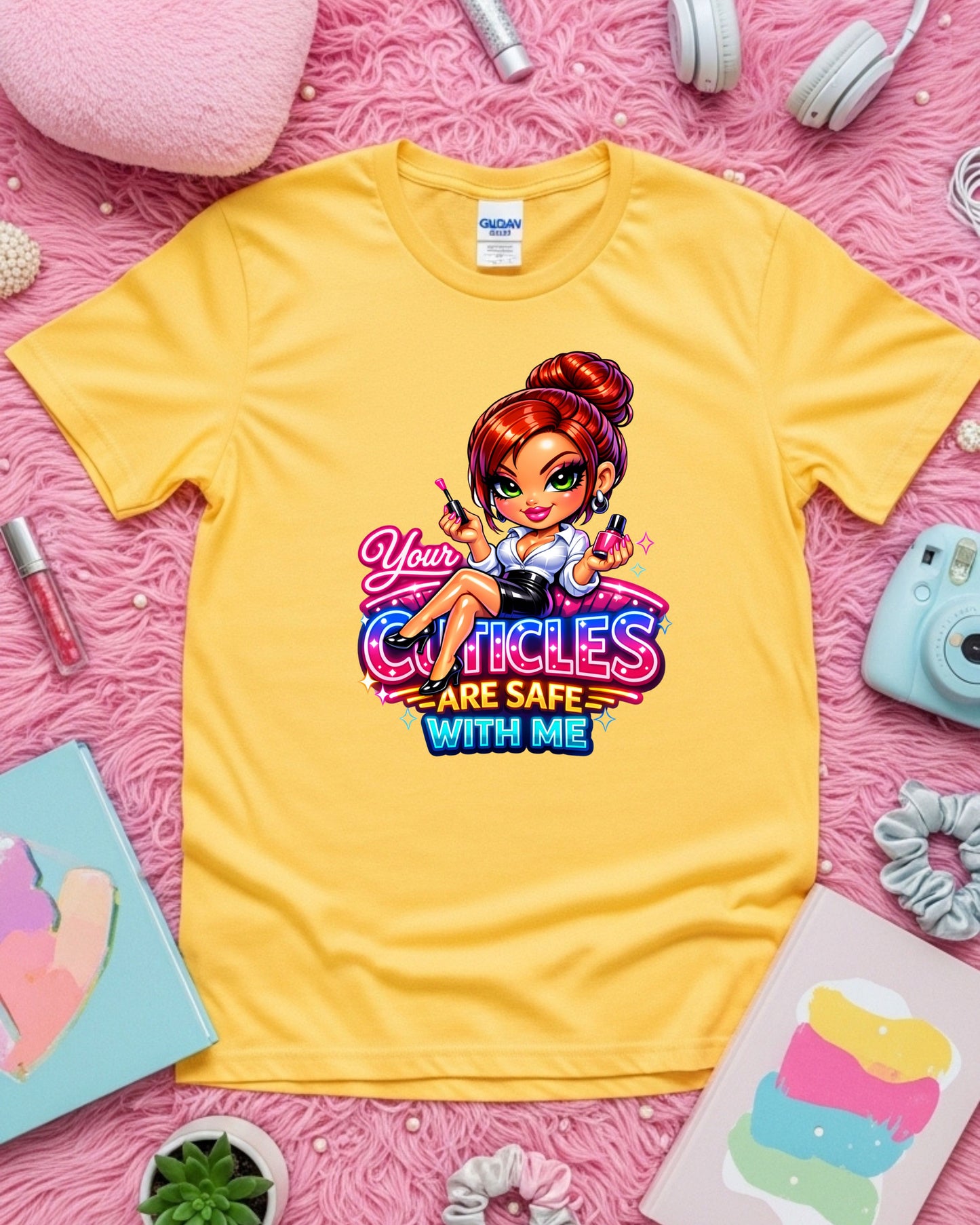 Your Cuticles Are Safe With Me Shirt Funny Nail Tech Tee Cute Manicurist T‑Shirt Salon Nail Artist Graphic Top Beauty Pro Gift