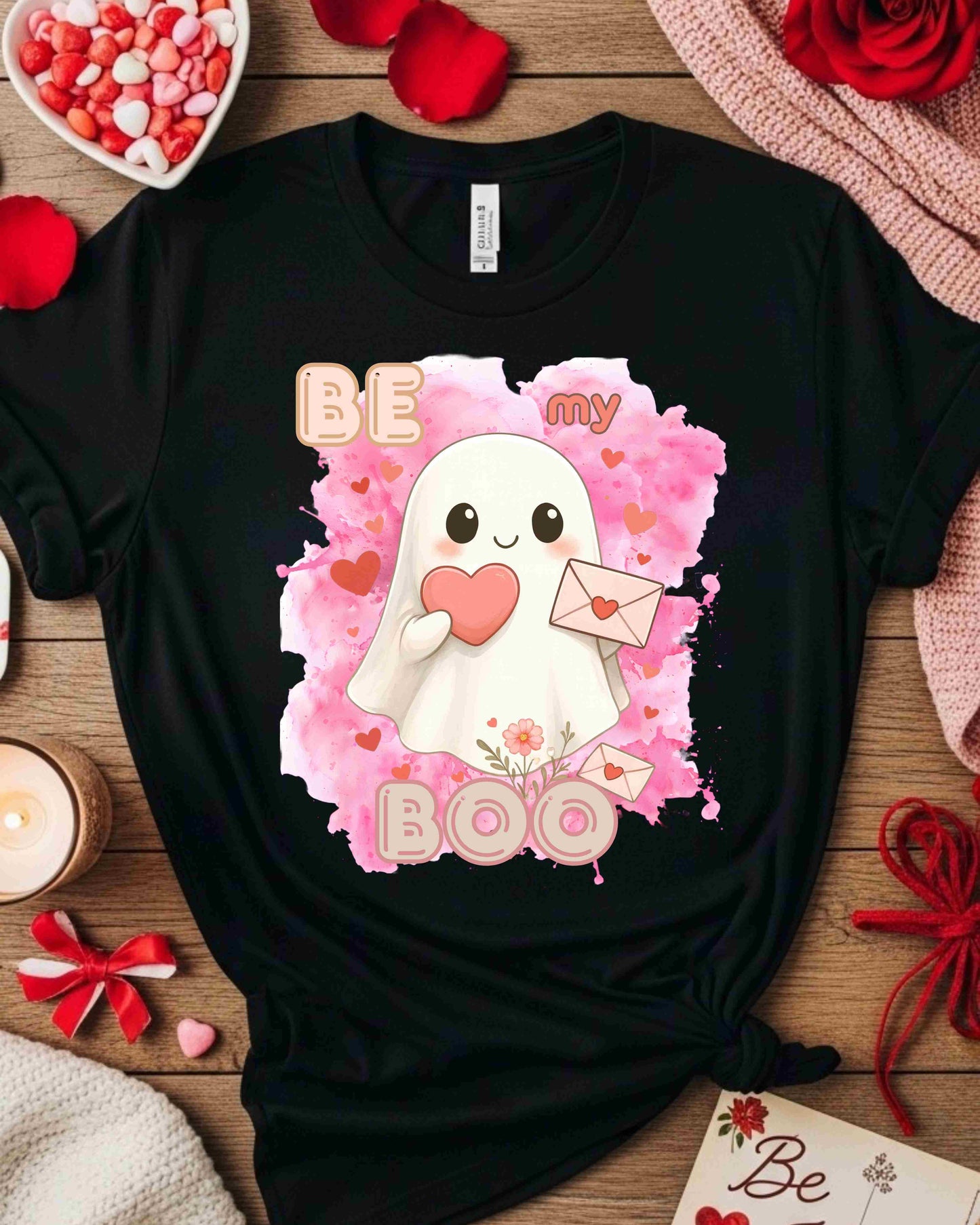 Be My Boo” Tee for Women – Kawaii Ghost Valentine’s Day T‑Shirt, Cute Love Letter Graphic, Sweet V‑Day Gift