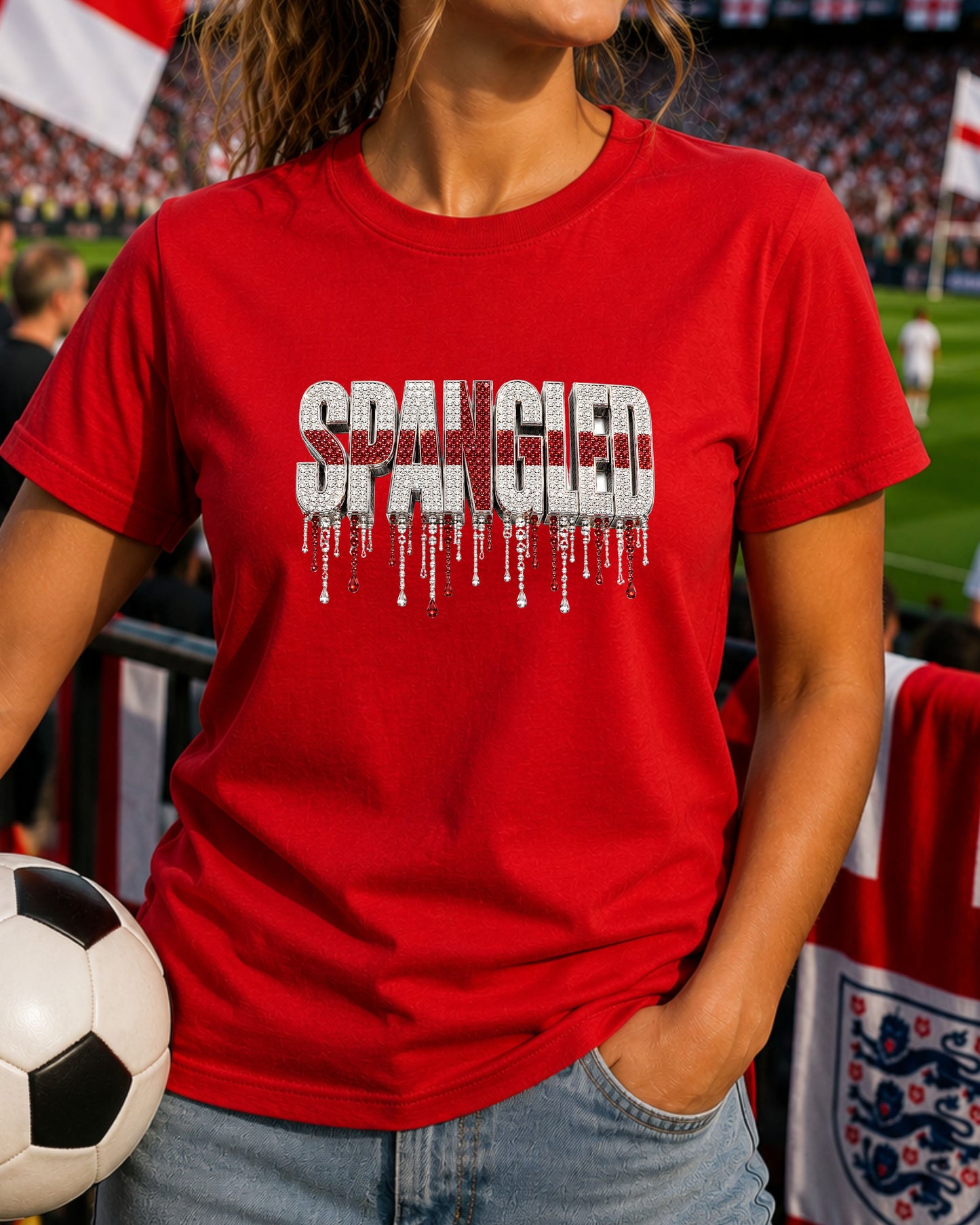 England Spangled Shirt, England Football Fan Tee, Rhinestone England Graphic T-Shirt,