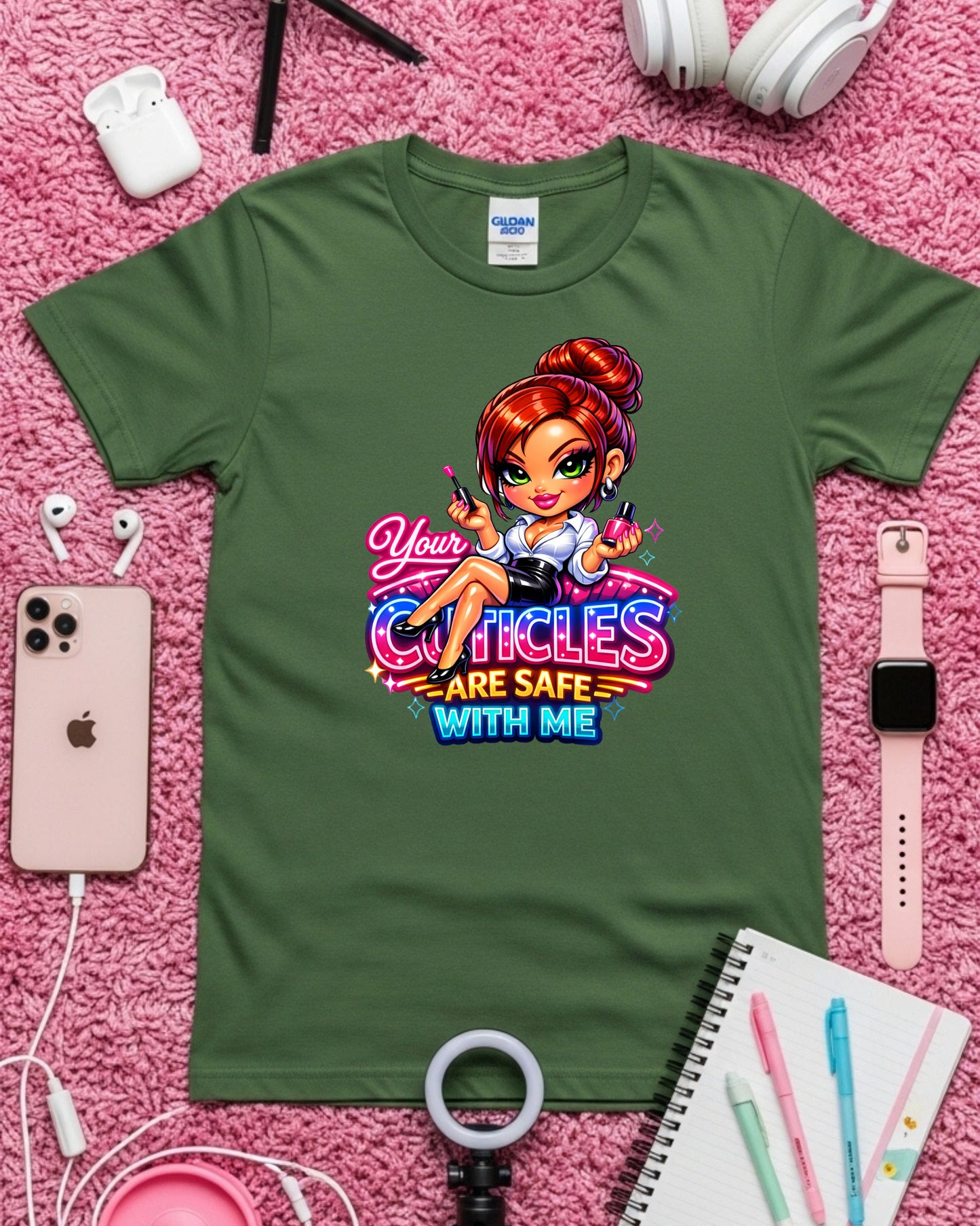 Your Cuticles Are Safe With Me Shirt Funny Nail Tech Tee Cute Manicurist T‑Shirt Salon Nail Artist Graphic Top Beauty Pro Gift